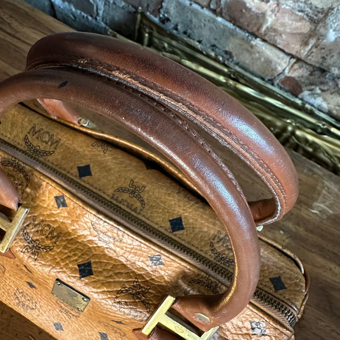 Vintage MCM Cognac Visetos Small Boston Bag