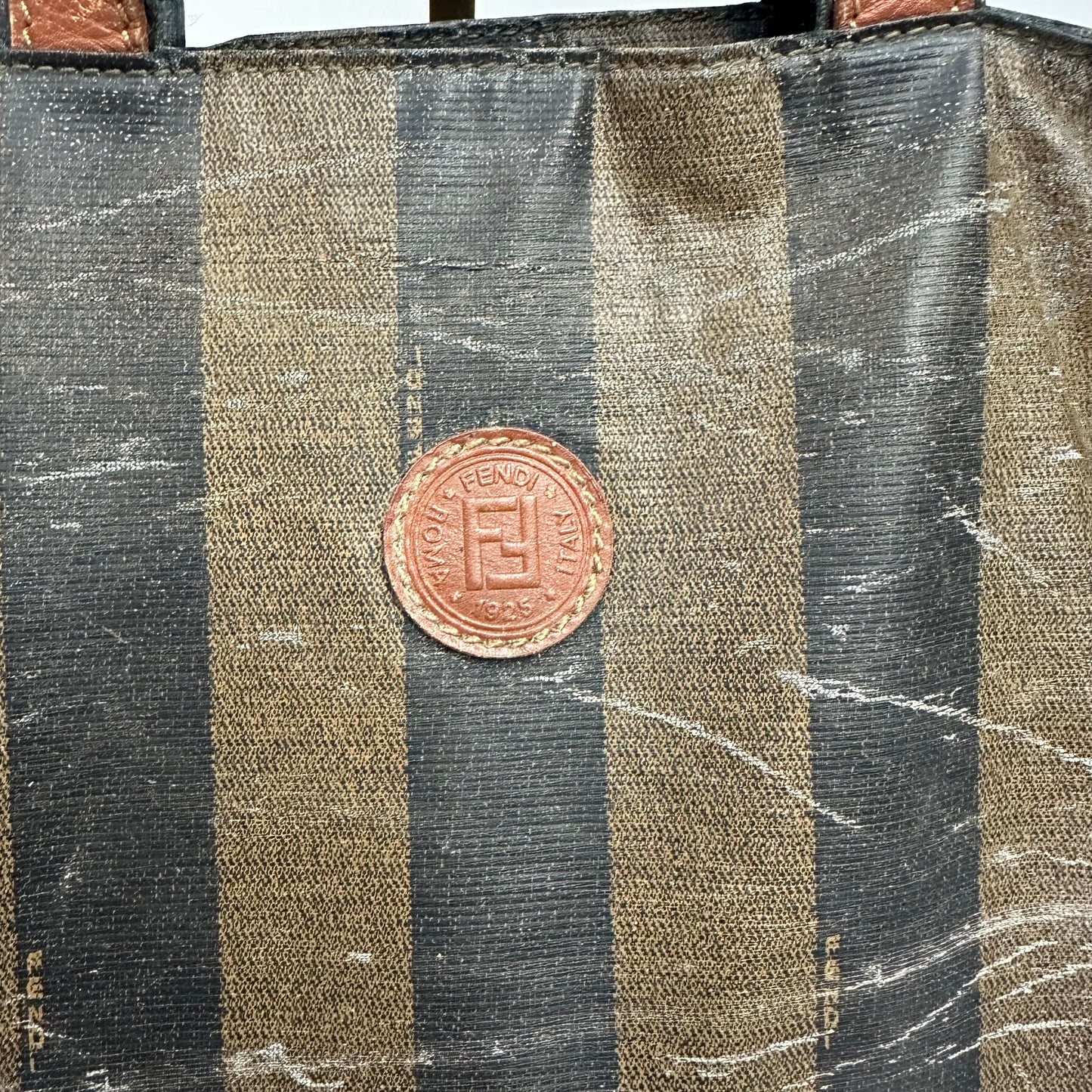 Vintage Fendi Pequin Stipe Coated Canvas Tote Bag