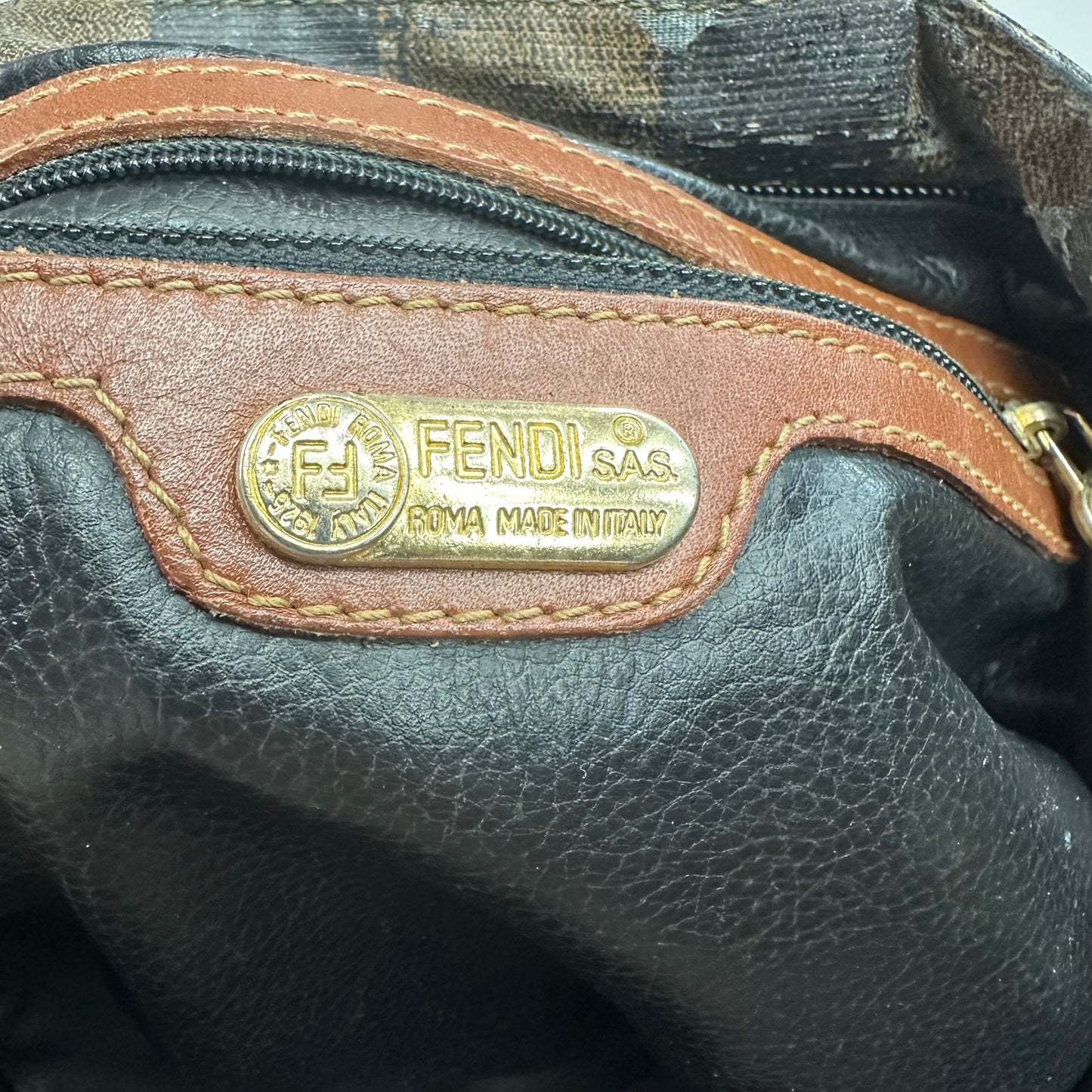 Vintage Fendi Pequin Stipe Coated Canvas Tote Bag