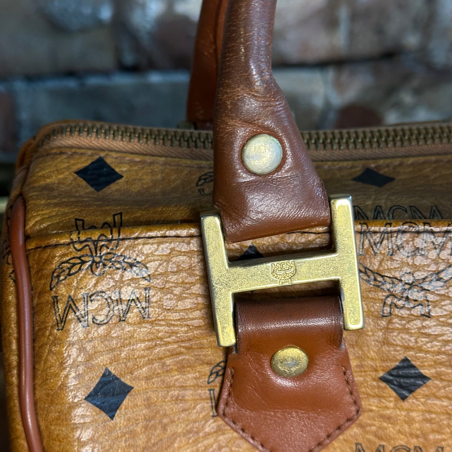 Vintage MCM Cognac Visetos Small Boston Bag