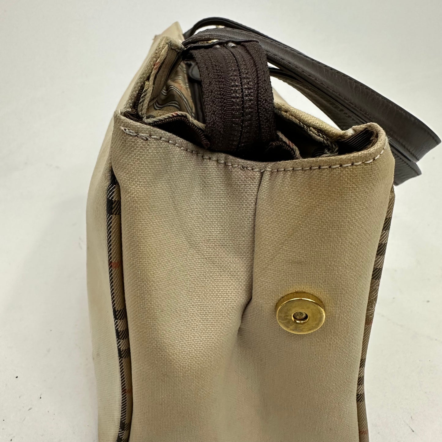 Vintage Burberry Embroidered Beige Canvas Tote