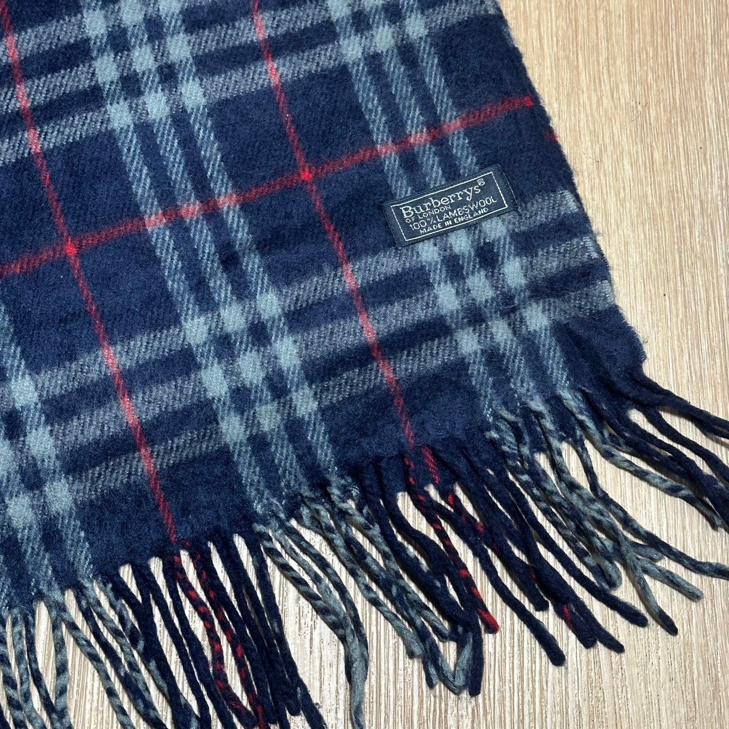 Vintage 90's Burberry Navy Blue Nova Check Wool Scarf