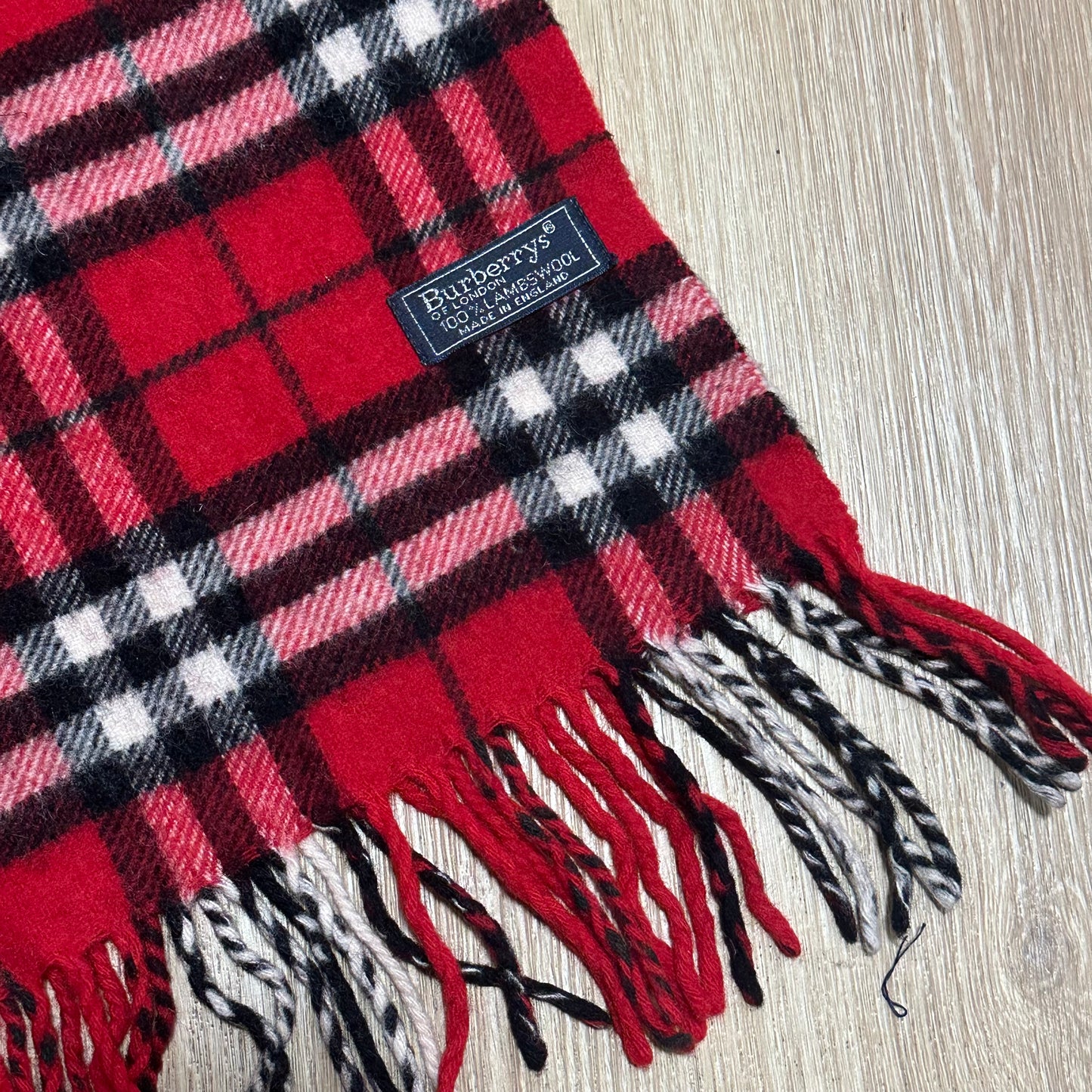Vintage 90's Burberry Red Nova Check Wool Scarf