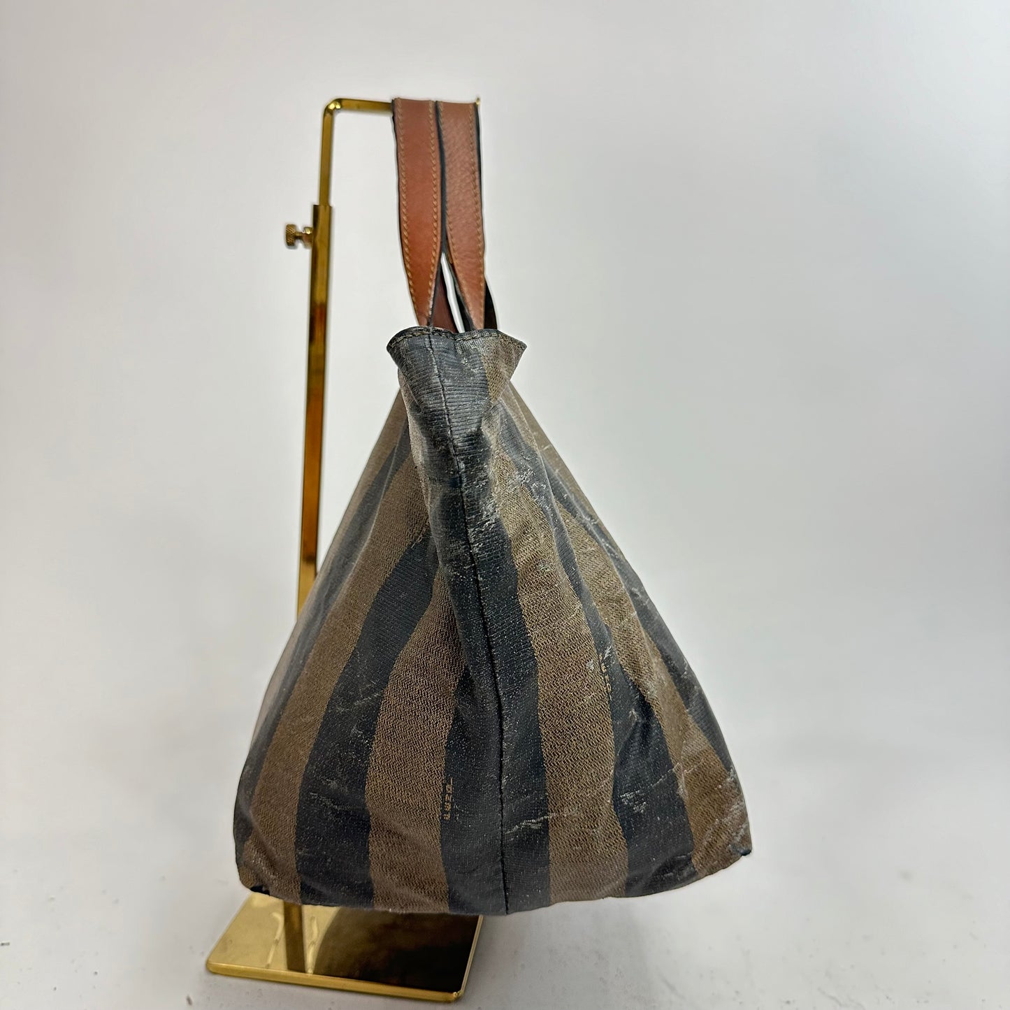 Vintage Fendi Pequin Stipe Coated Canvas Tote Bag