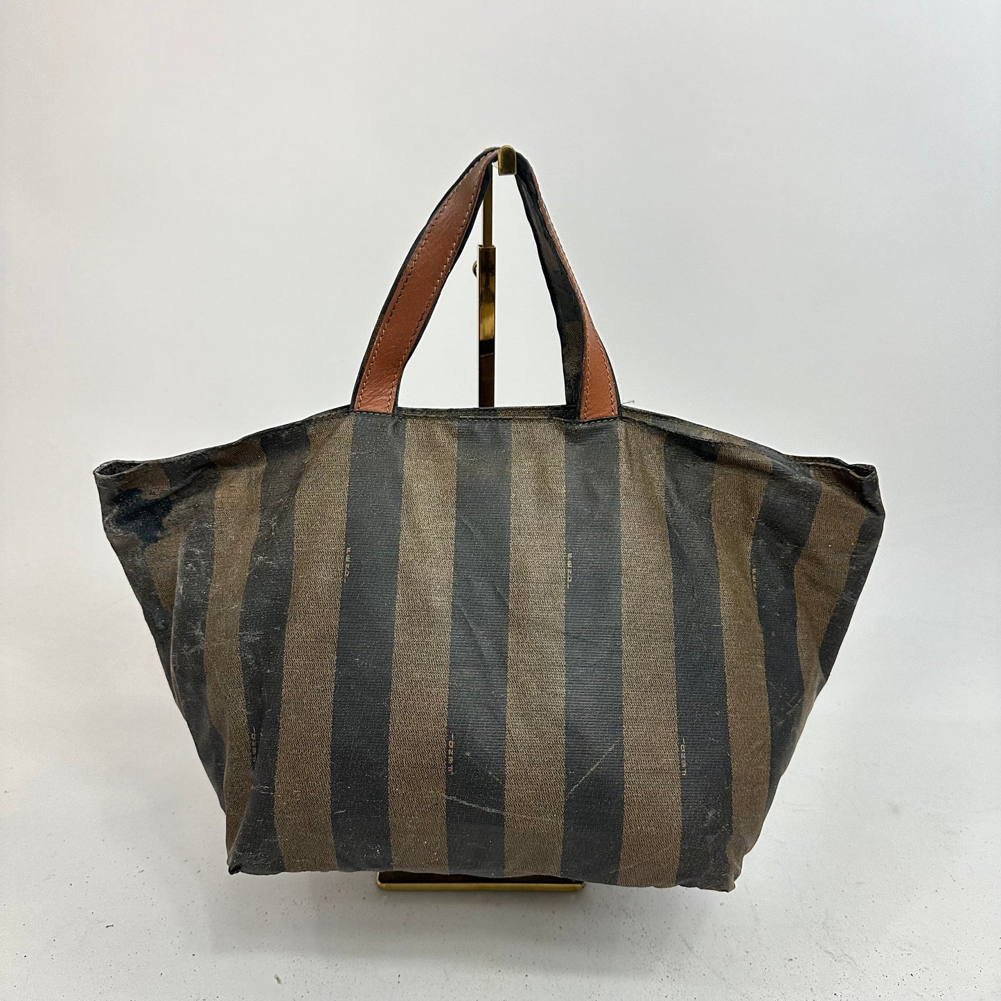 Vintage Fendi Pequin Stipe Coated Canvas Tote Bag