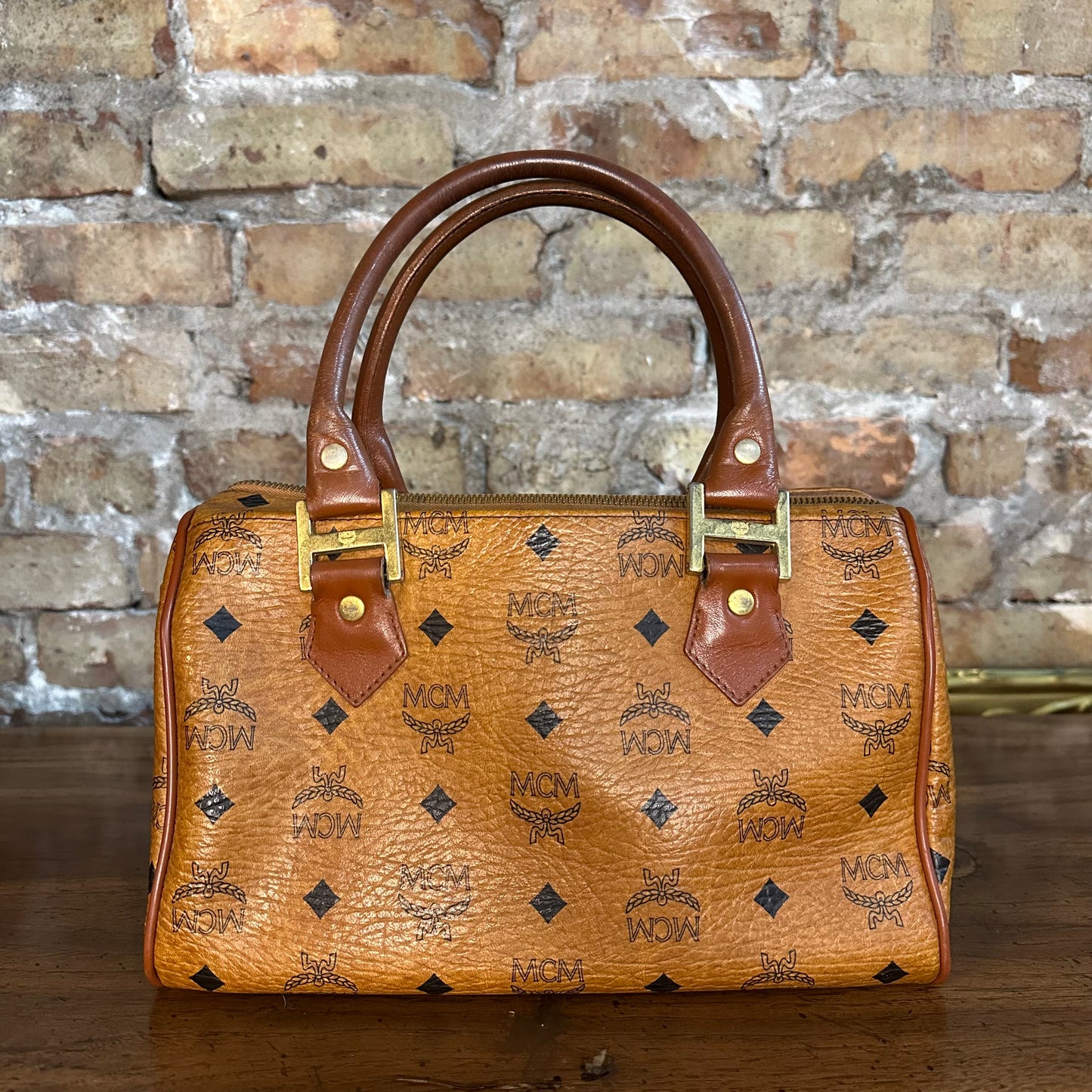 Vintage MCM Cognac Visetos Small Boston Bag