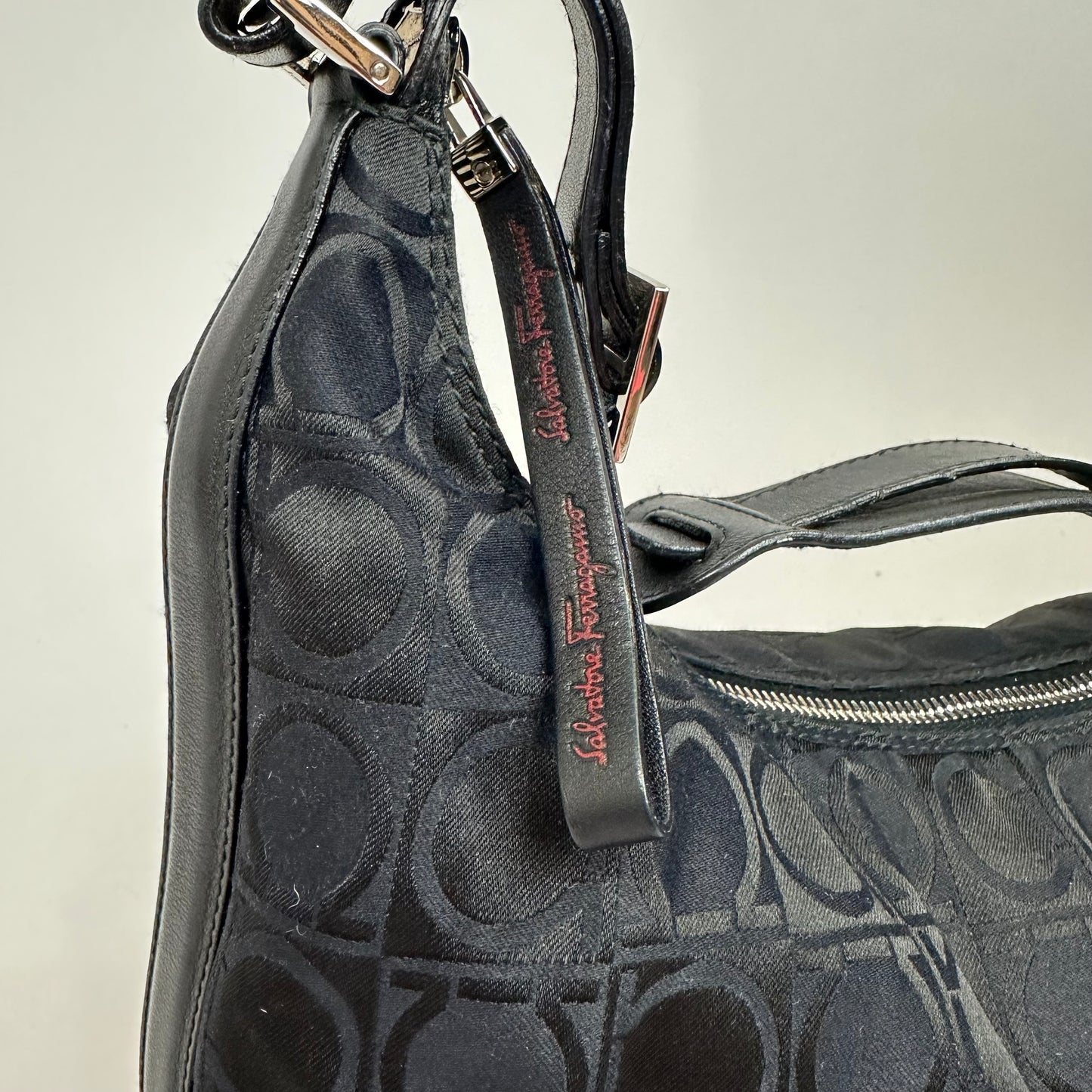Vintage Salvatore Ferragamo Black Monogram Hobo Bag
