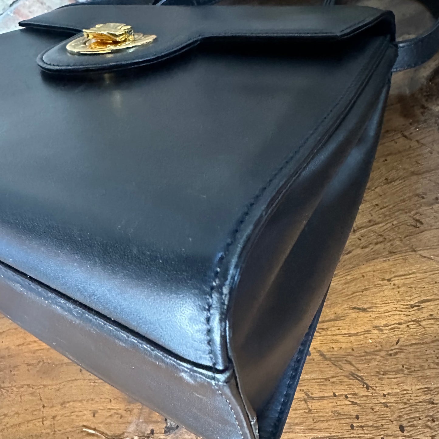 Vintage Givenchy Black Leather Top Handle 2 Way Bag