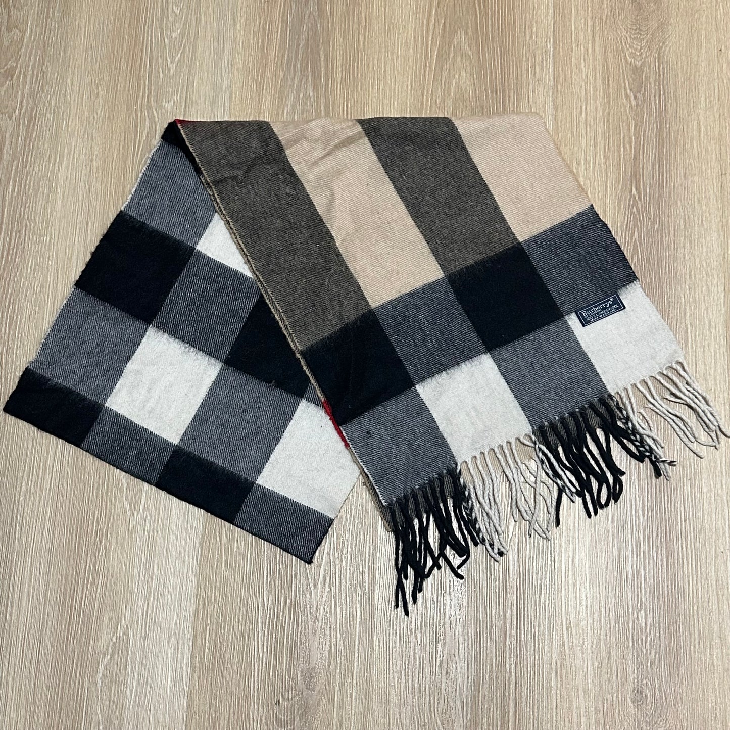 Vintage 90's Burberry Tan Nova Check Wool Shawl Scarf