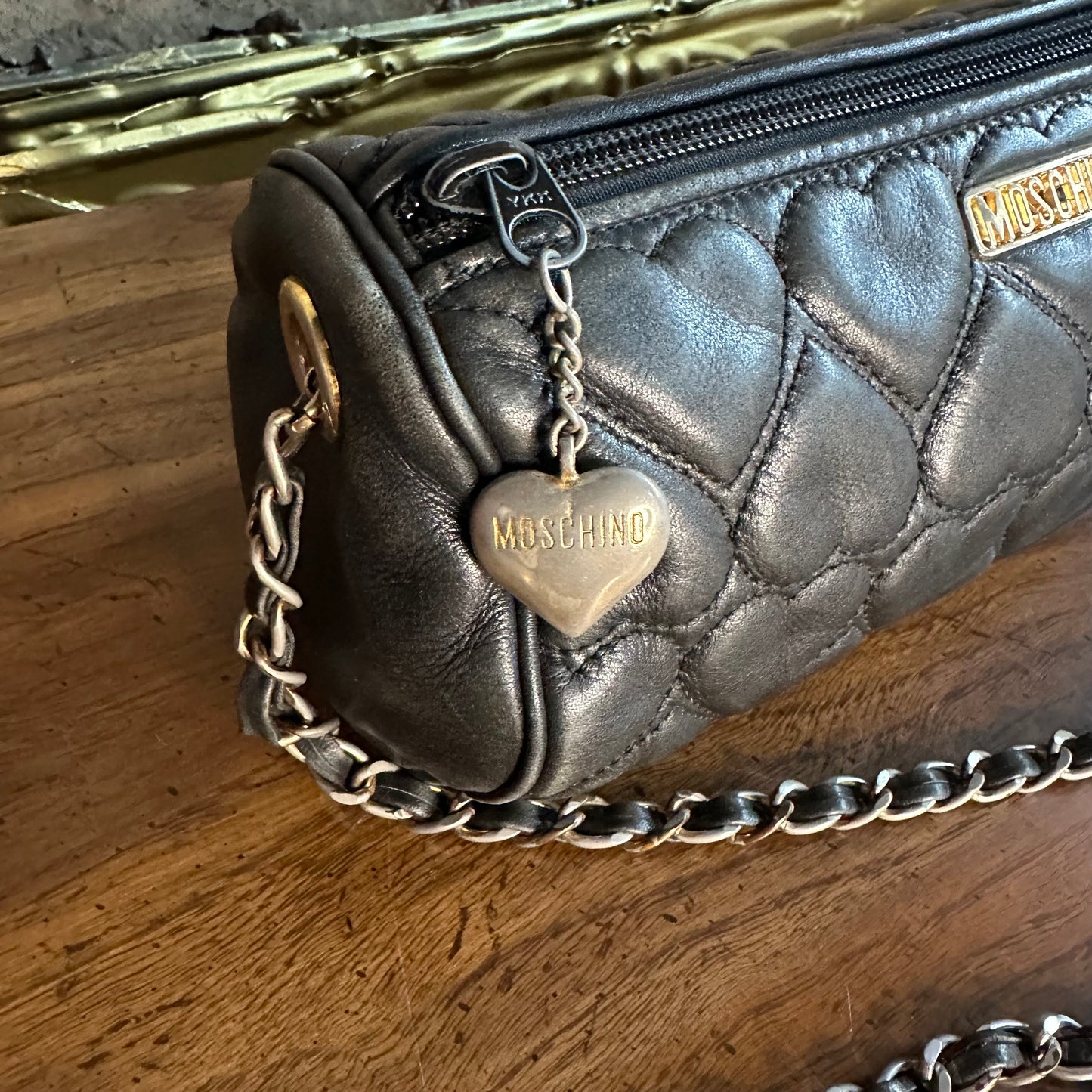 Vintage Moschino Heart Quilted Lambskin Cylinder Chain Bag