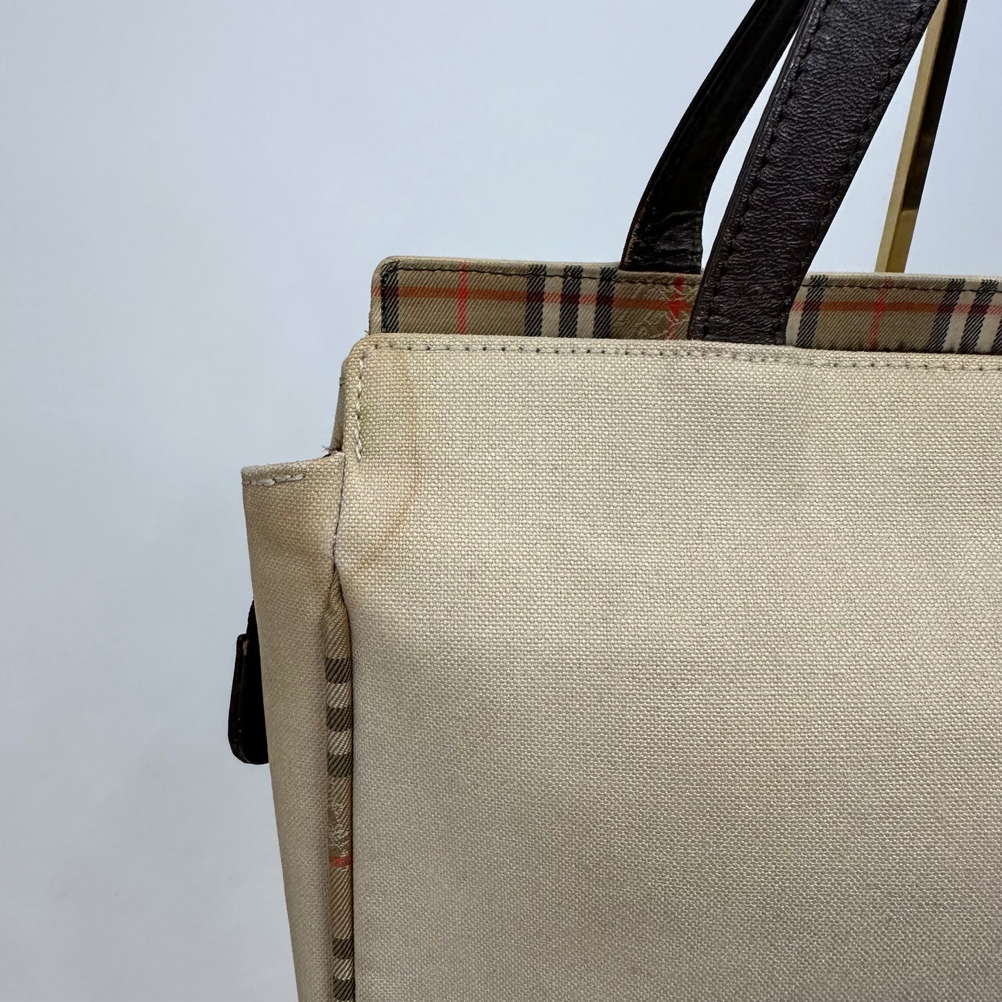 Vintage Burberry Embroidered Beige Canvas Tote