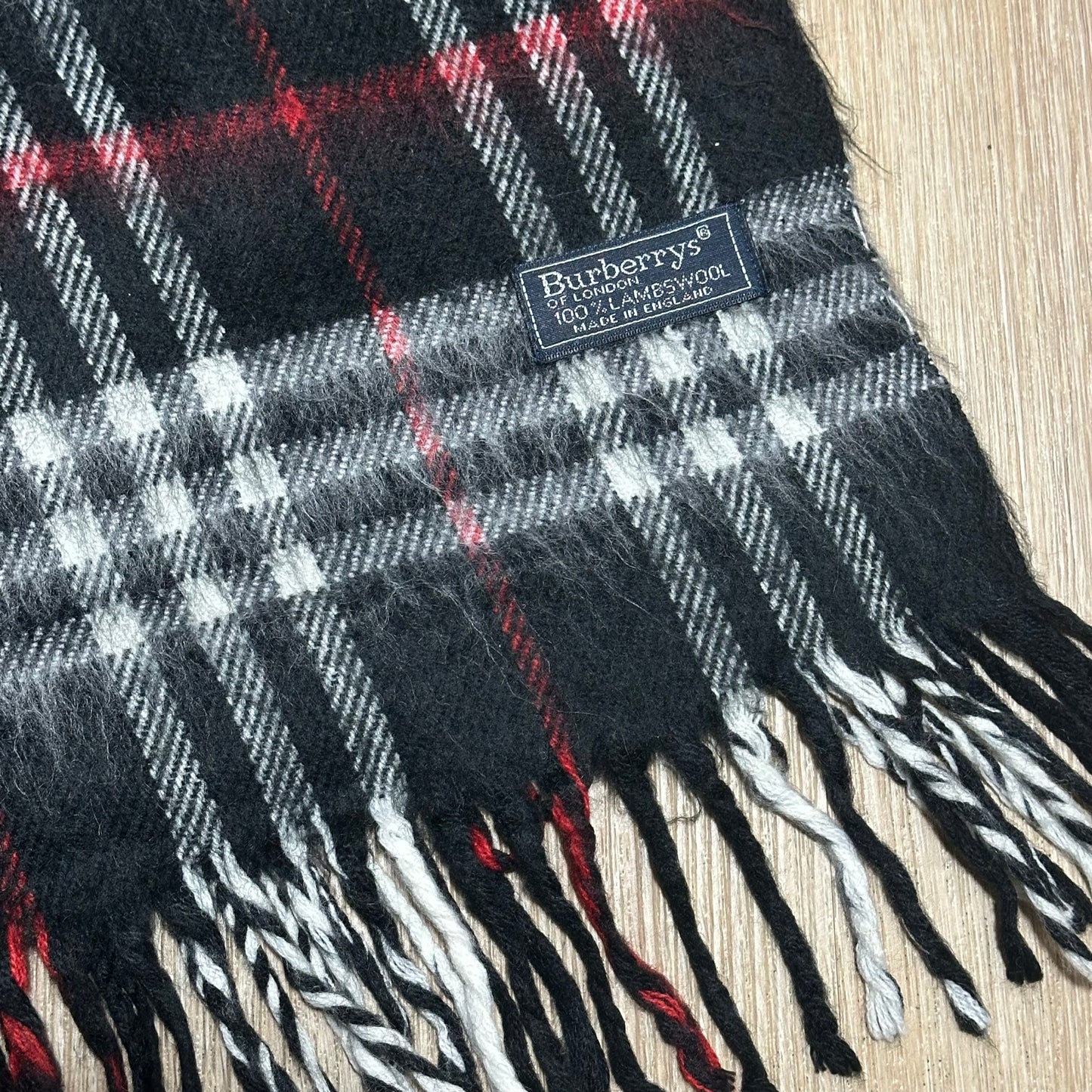 Vintage 90's Burberry Black Nova Check Wool Scarf