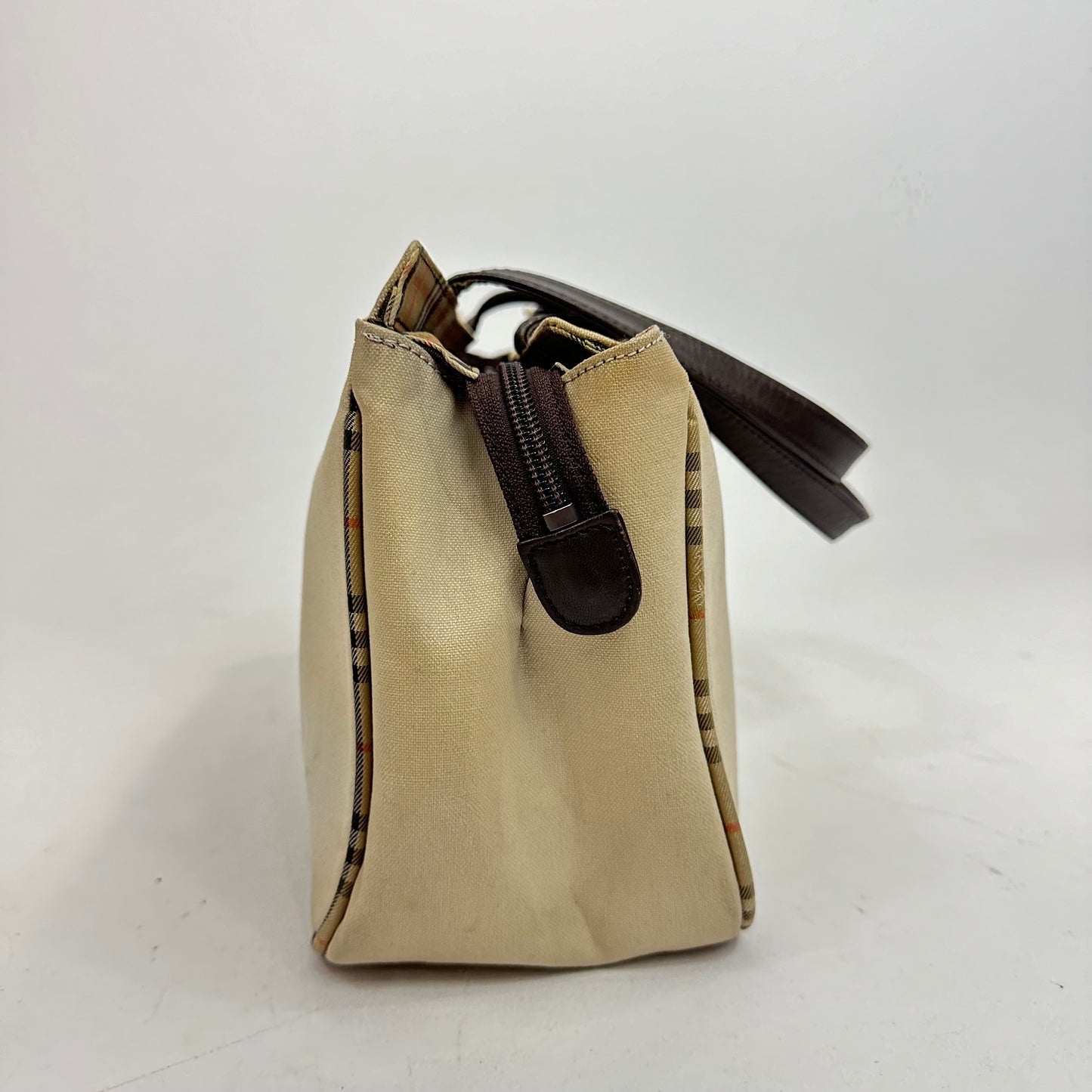Vintage Burberry Embroidered Beige Canvas Tote