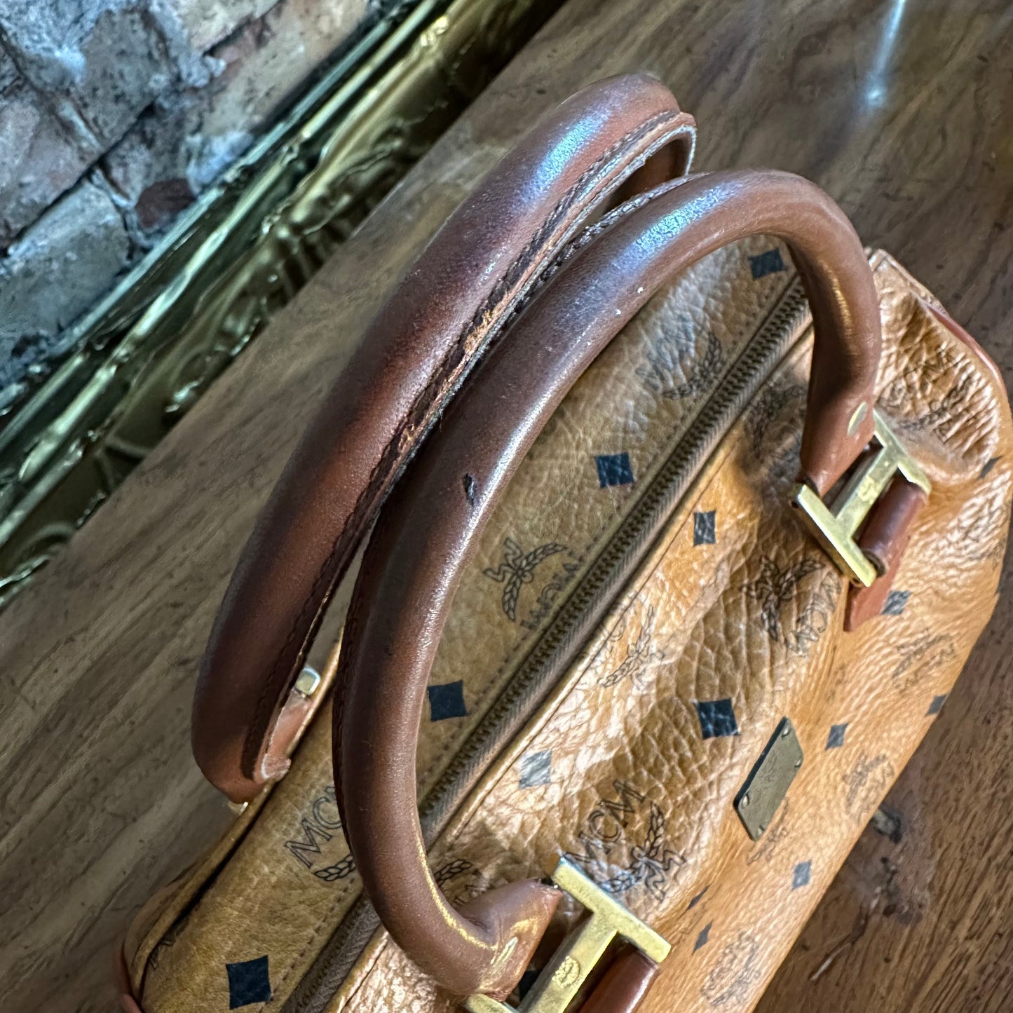 Vintage MCM Cognac Visetos Small Boston Bag