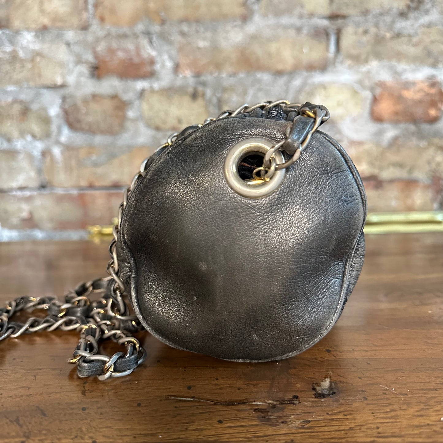 Vintage Moschino Heart Quilted Lambskin Cylinder Chain Bag