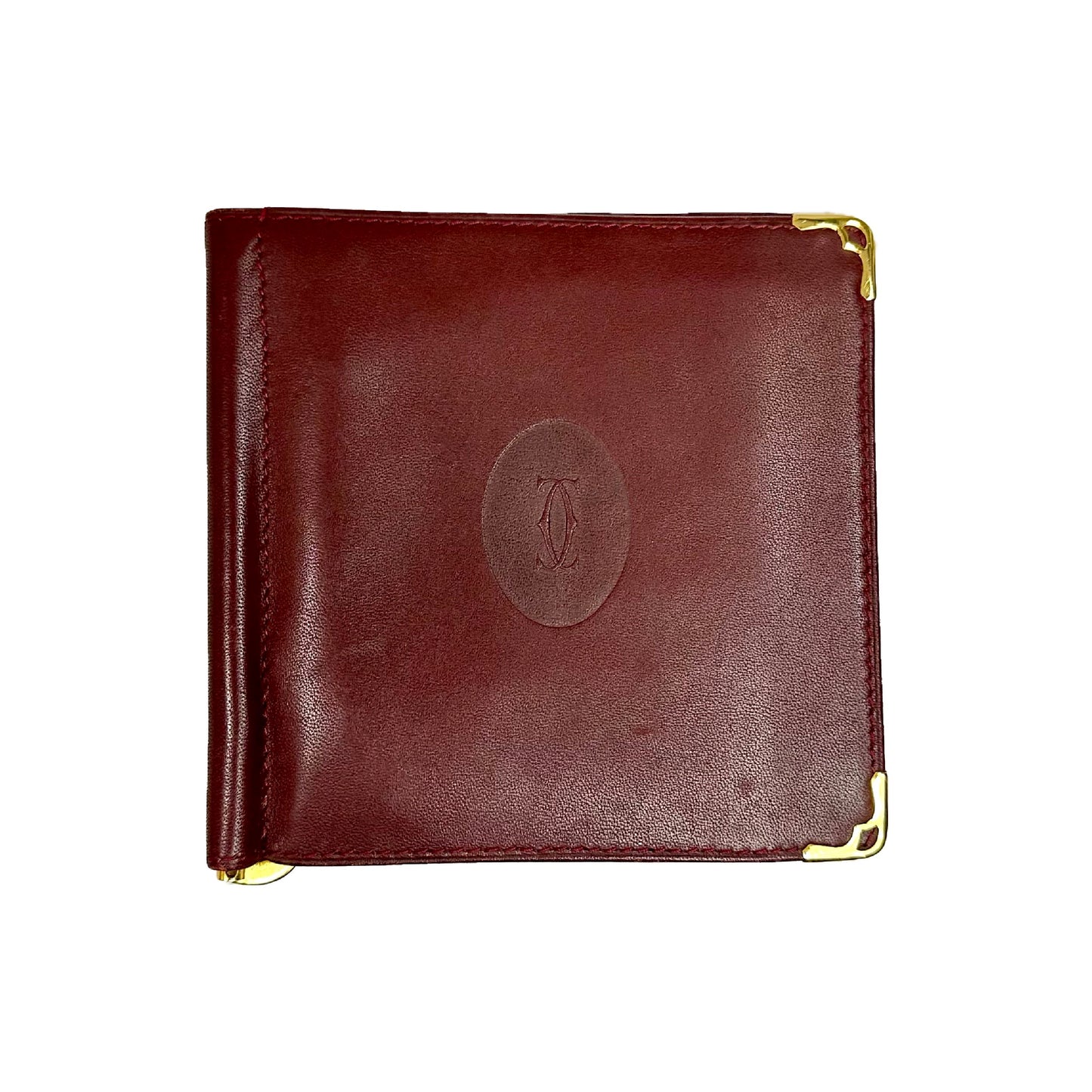 Vintage Cartier Bordeaux Leather Billfold Wallet with Money Clip