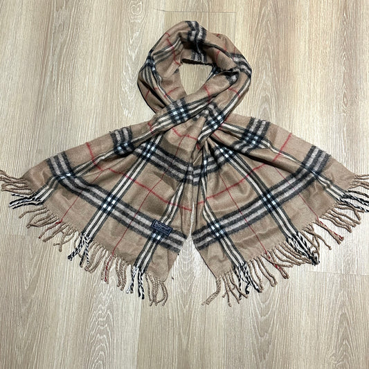 Vintage 90's Burberry Tan Nova Check Wool Scarf