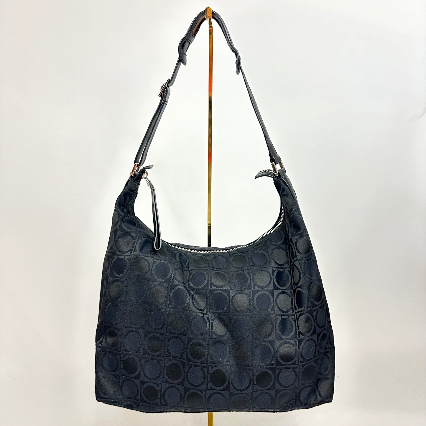 Vintage Salvatore Ferragamo Black Monogram Hobo Bag