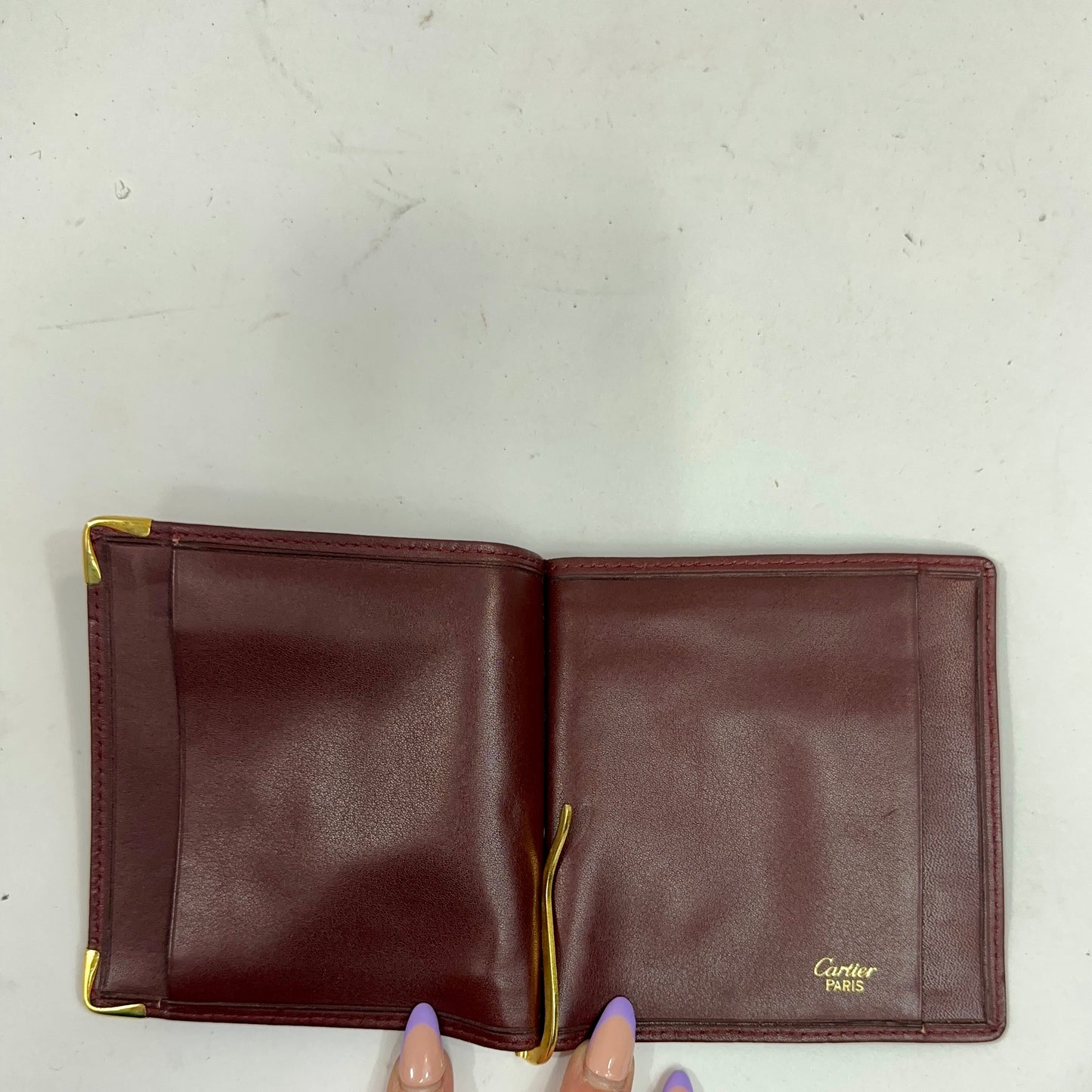 Vintage Cartier Bordeaux Leather Billfold Wallet with Money Clip
