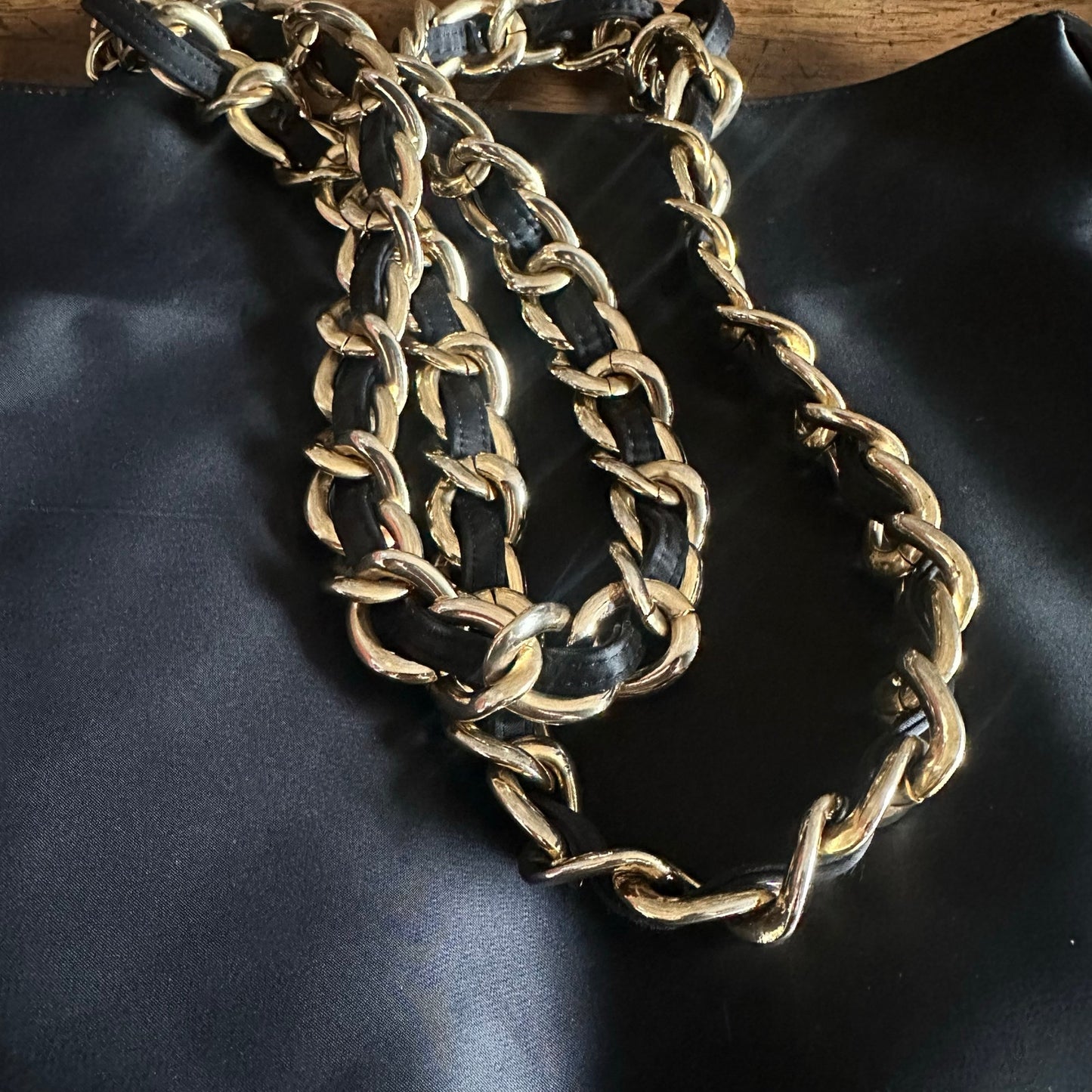 Vintage Moschino 90's Cheap & Chic Nylon and Leather Shopping Tote Chain Bag