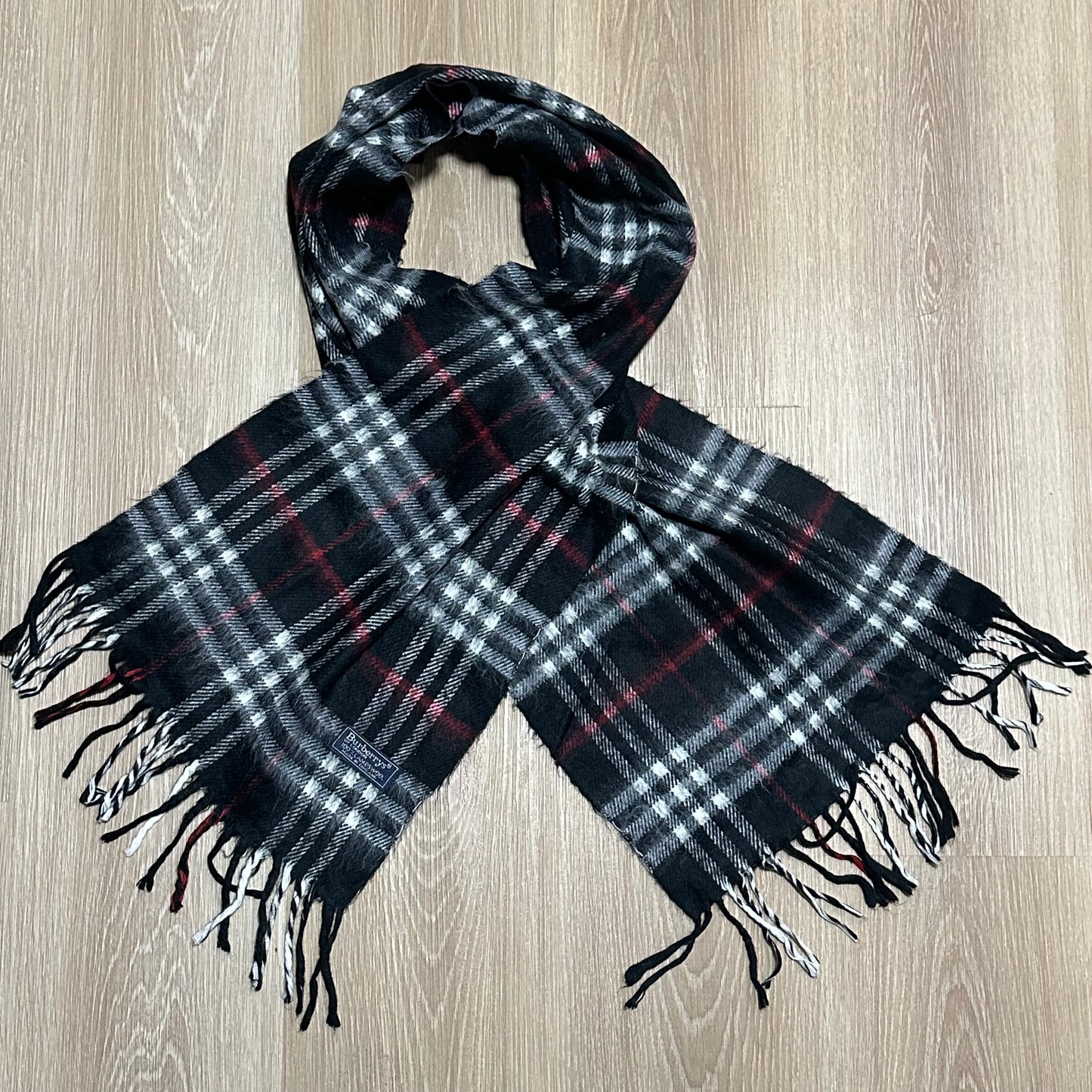 Vintage 90's Burberry Black Nova Check Wool Scarf