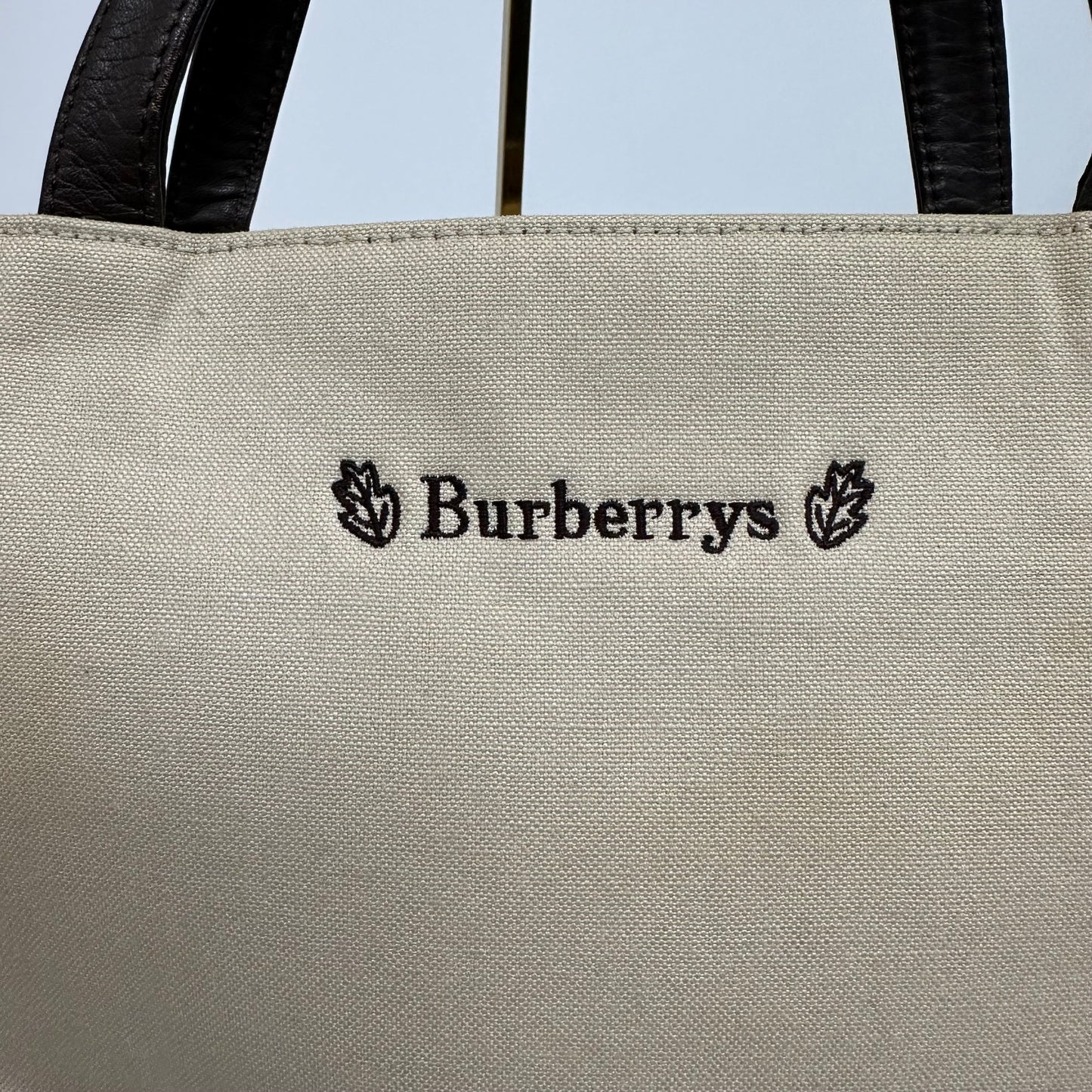 Vintage Burberry Embroidered Beige Canvas Tote