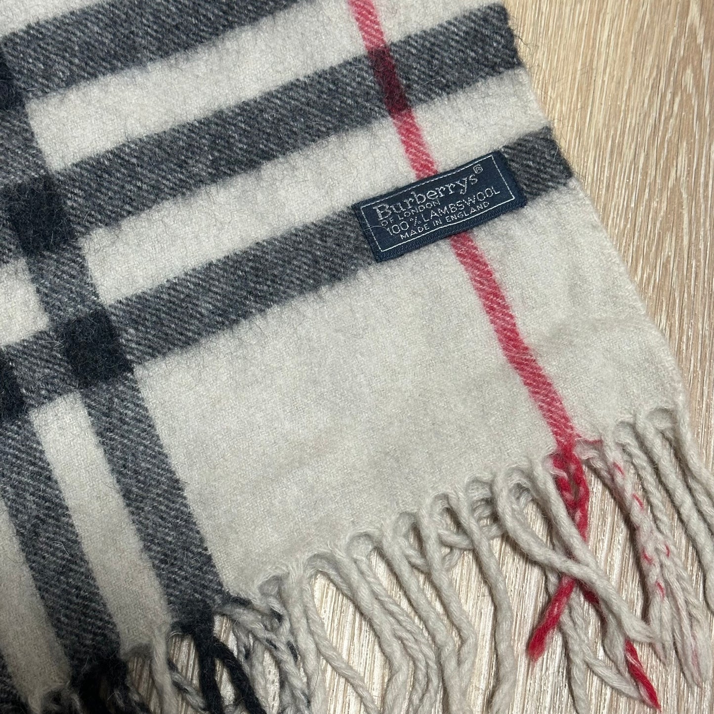 Vintage 90's Burberry Cream Nova Check Wool Scarf