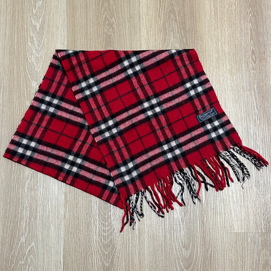 Vintage 90's Burberry Red Nova Check Wool Scarf