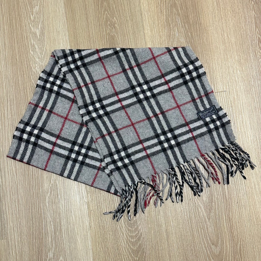 Vintage 90's Burberry Grey Nova Check Wool Scarf