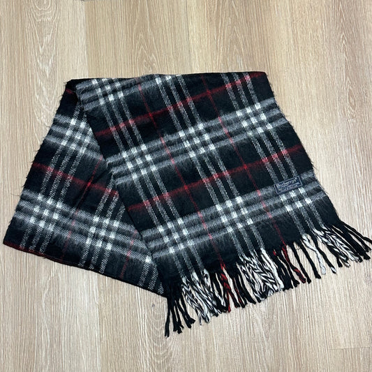 Vintage 90's Burberry Black Nova Check Wool Scarf
