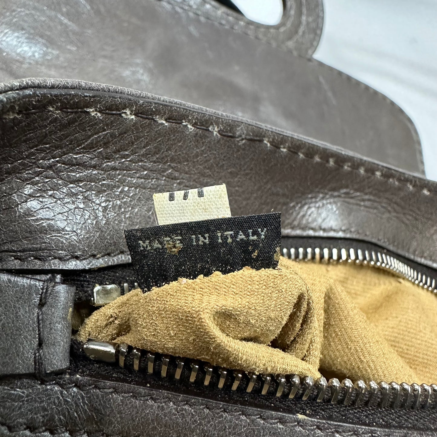 Vintage Prada Pattina Sottospalla Grey Leather Chain Shoulder Bag