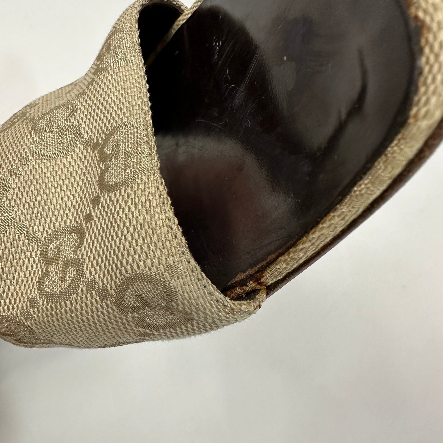 Vintage Gucci Monogram Canvas Wooden Heel Mules
