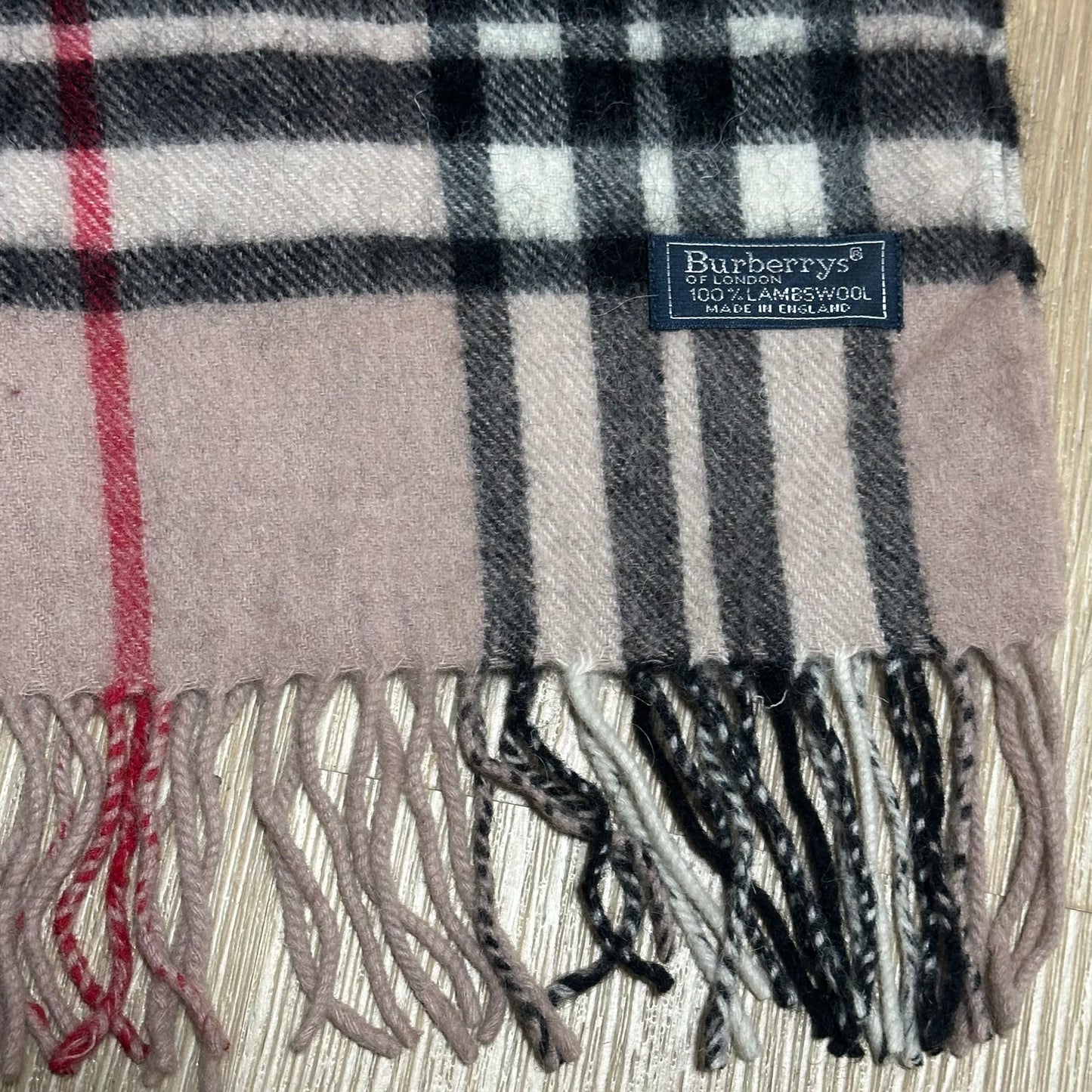 Vintage 90's Burberry Pale Pink Nova Check Wool Scarf
