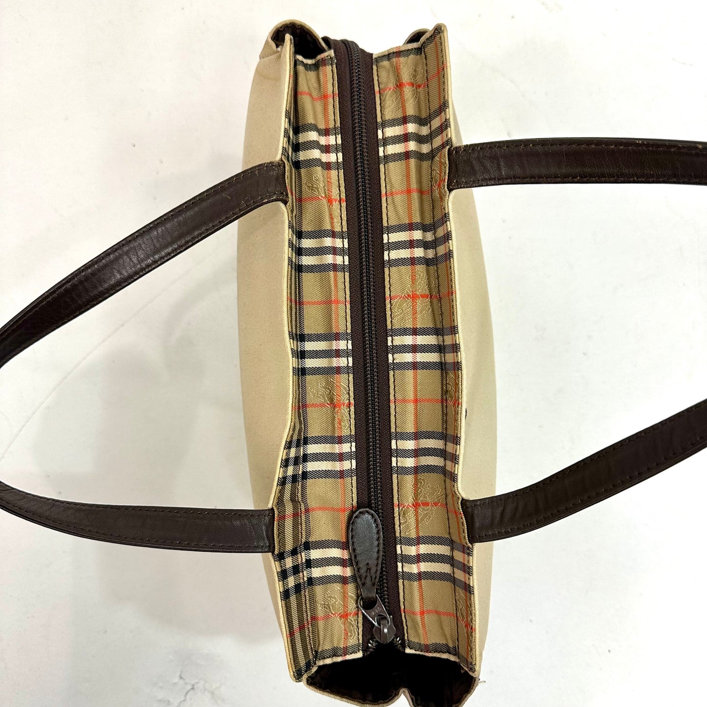 Vintage Burberry Embroidered Beige Canvas Tote