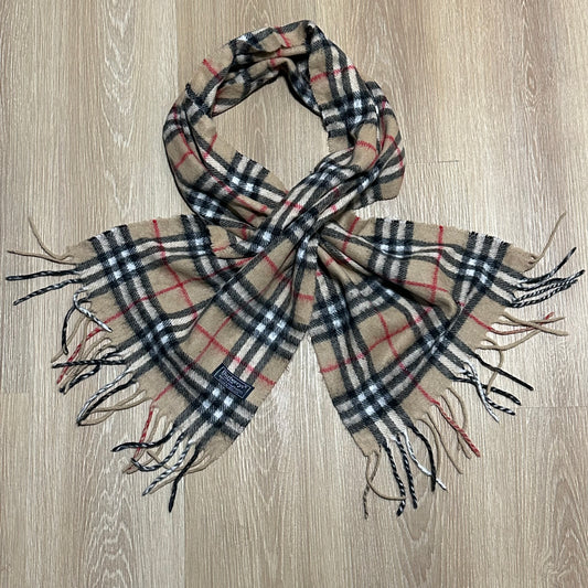 Vintage 90's Burberry Tan Nova Check Wool Scarf