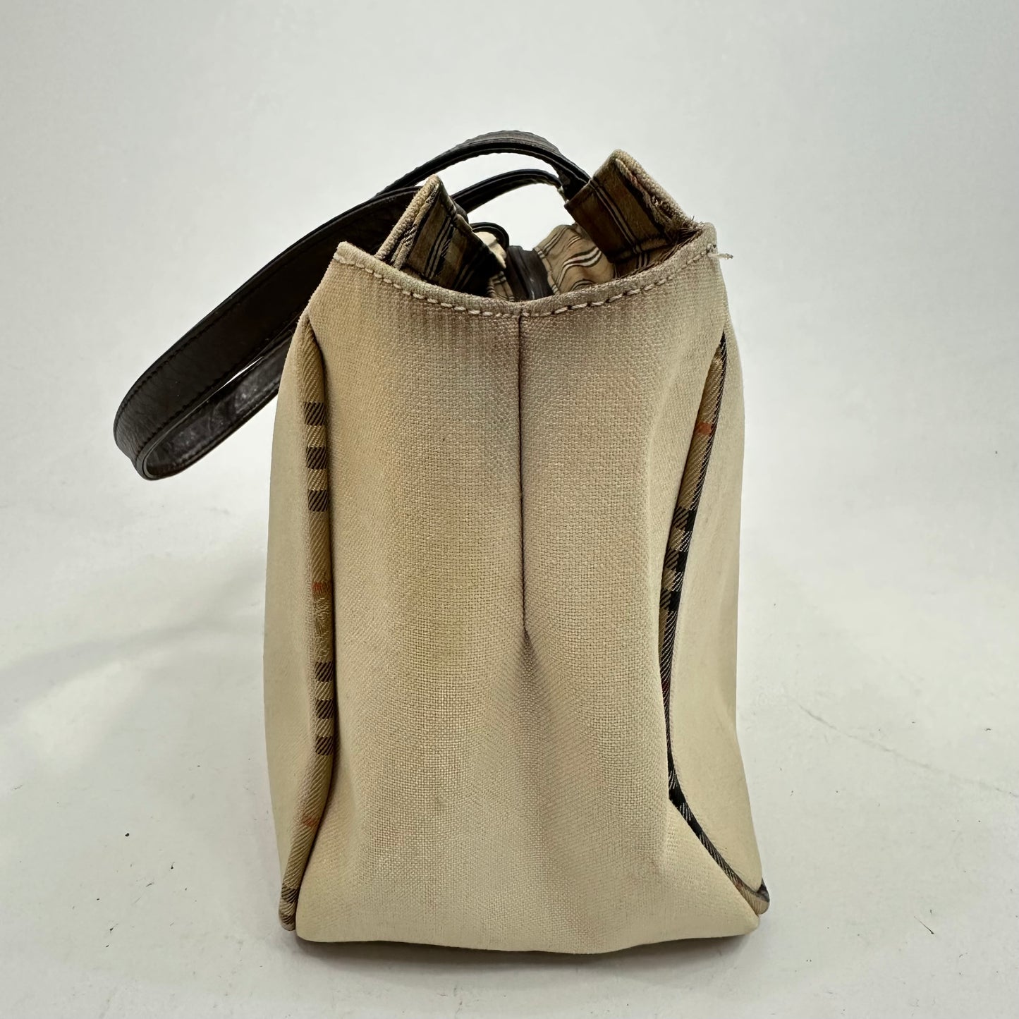 Vintage Burberry Embroidered Beige Canvas Tote