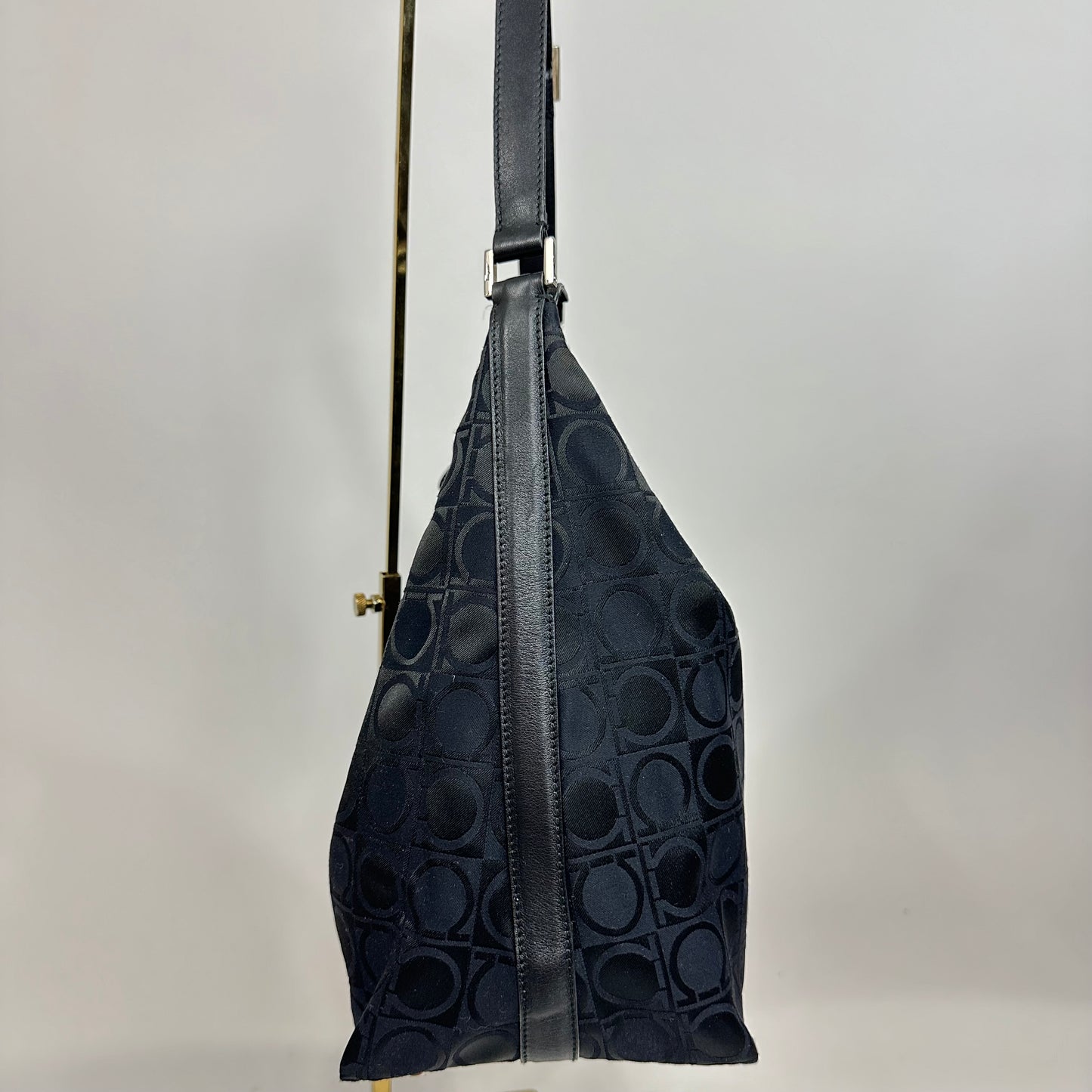 Vintage Salvatore Ferragamo Black Monogram Hobo Bag