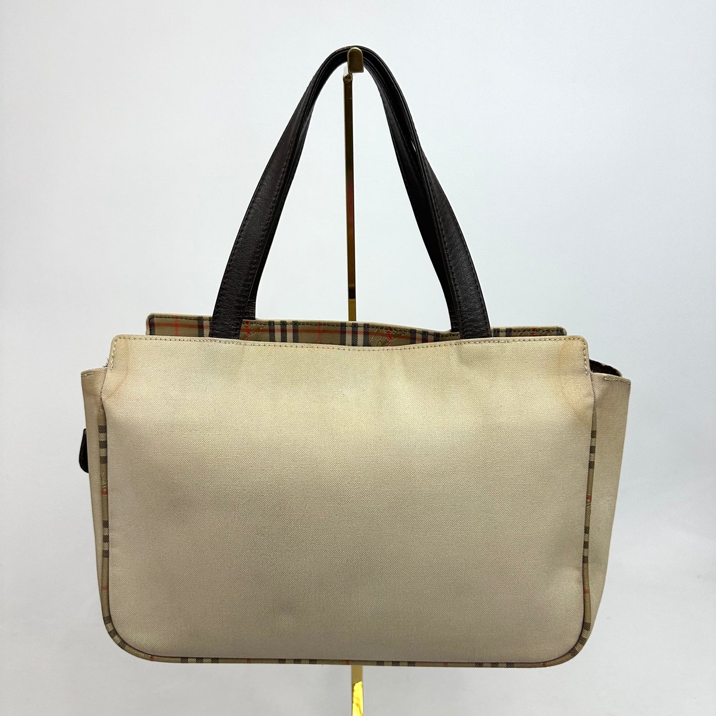 Vintage Burberry Embroidered Beige Canvas Tote