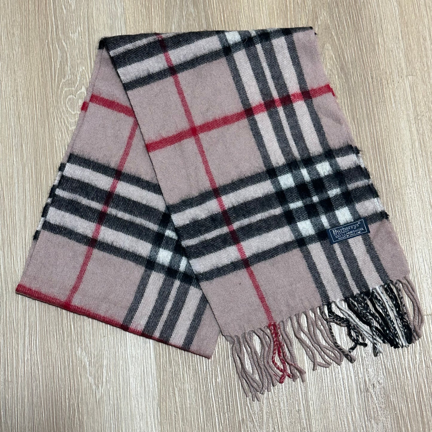Vintage 90's Burberry Pale Pink Nova Check Wool Scarf