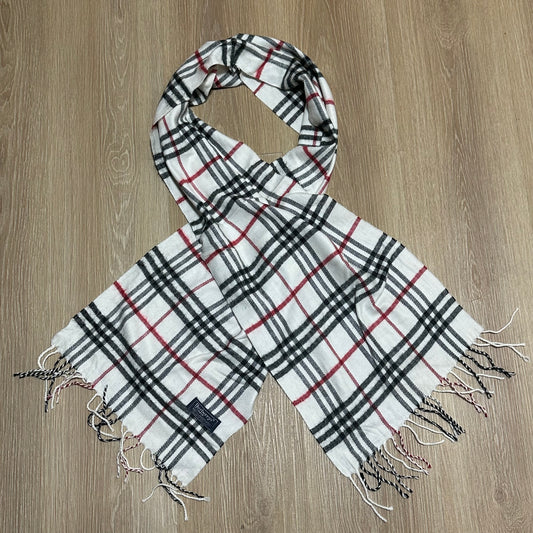 Vintage 90's Burberry White Nova Check Wool Scarf