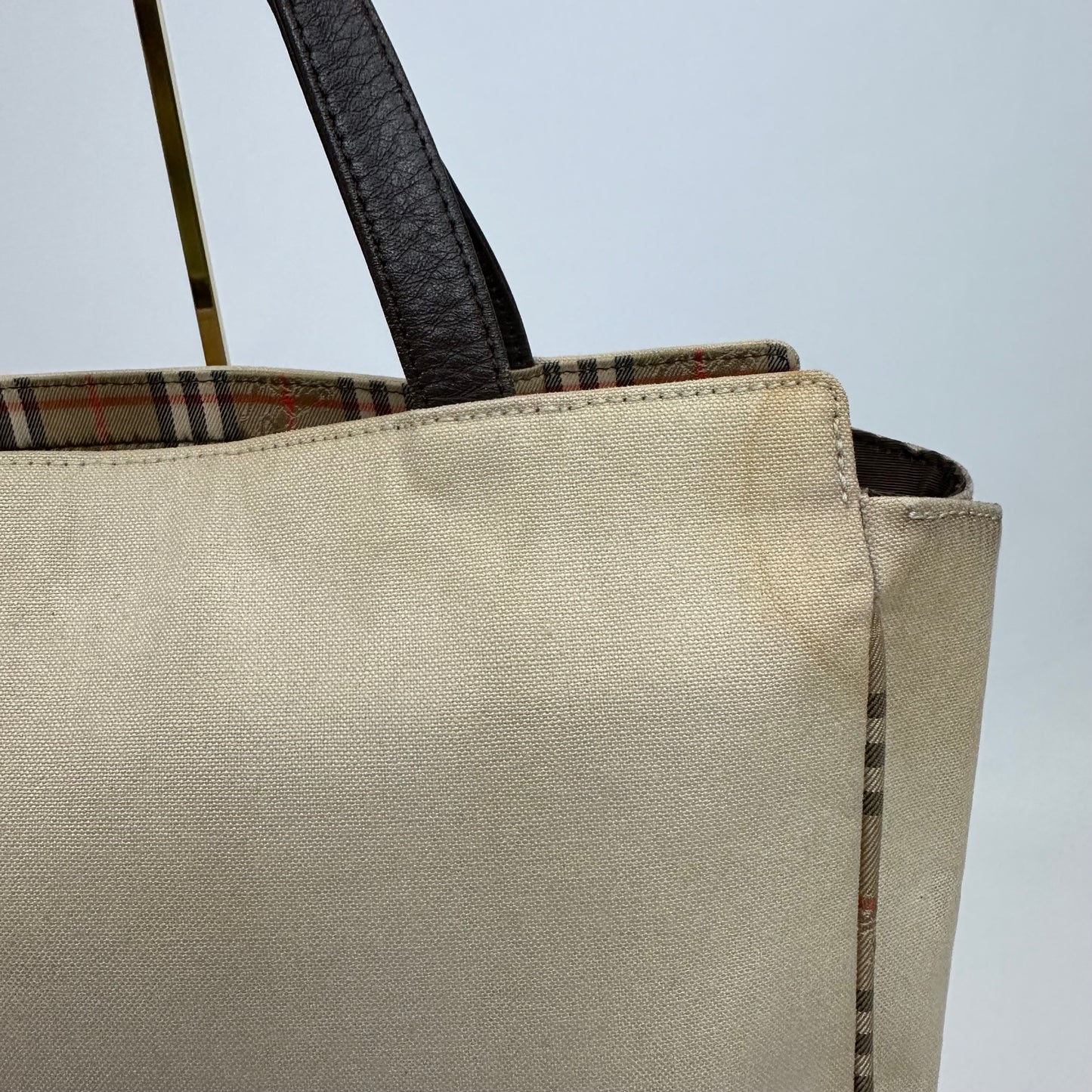 Vintage Burberry Embroidered Beige Canvas Tote