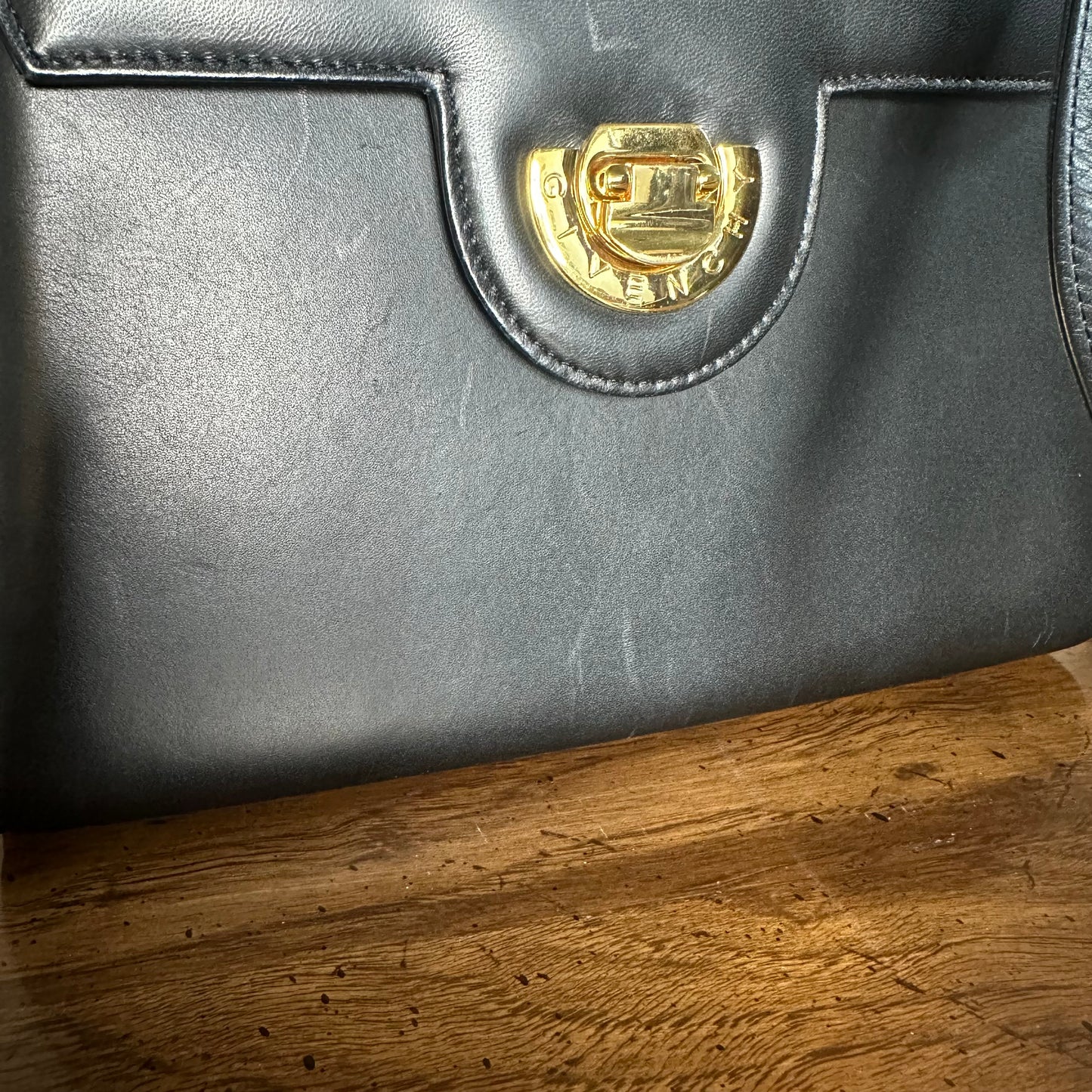 Vintage Givenchy Black Leather Top Handle 2 Way Bag