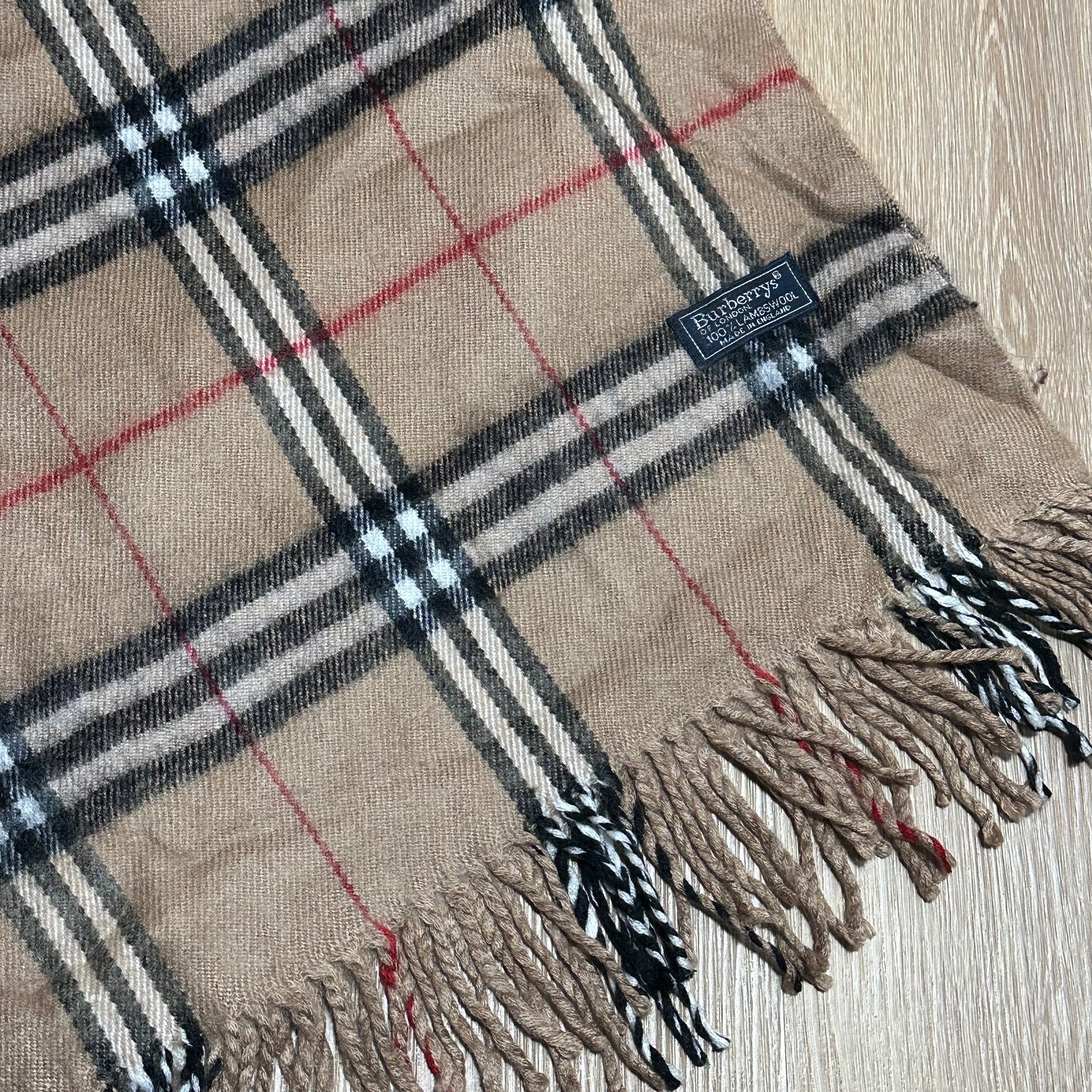 Vintage 90's Burberry Tan Nova Check Wool Scarf