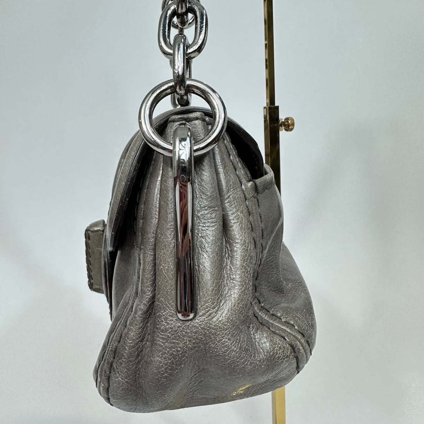 Vintage Prada Pattina Sottospalla Grey Leather Chain Shoulder Bag