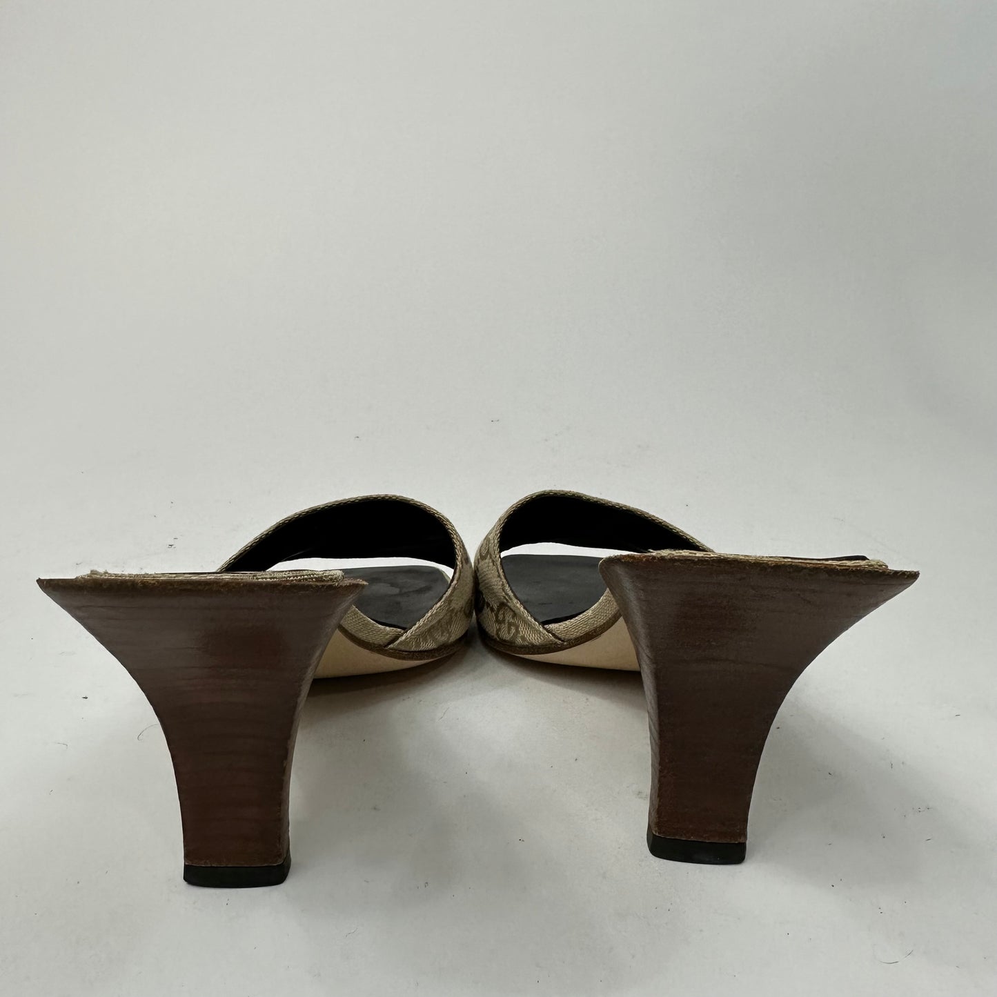 Vintage Gucci Monogram Canvas Wooden Heel Mules