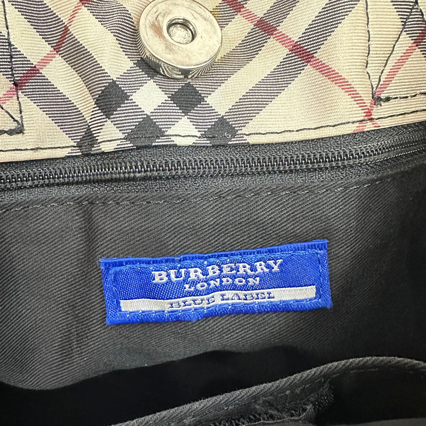 Vintage Burberry Blue Label Black Canvas and Nova Check Tote