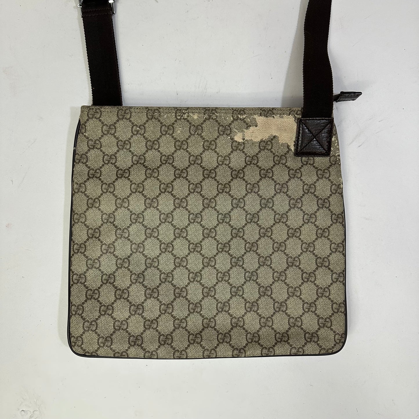 Gucci Monogram Coated Canvas Flat Messenger Bag