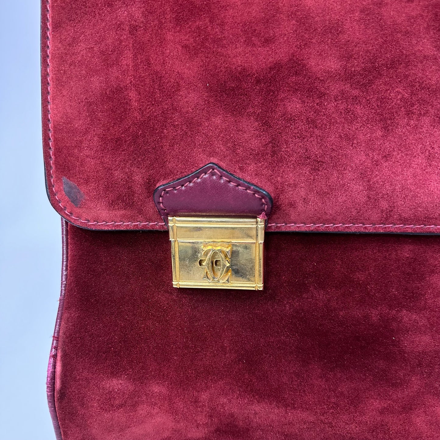Vintage Les Must De Cartier 1975 Bordeaux Suede Train Travel Messenger Bag