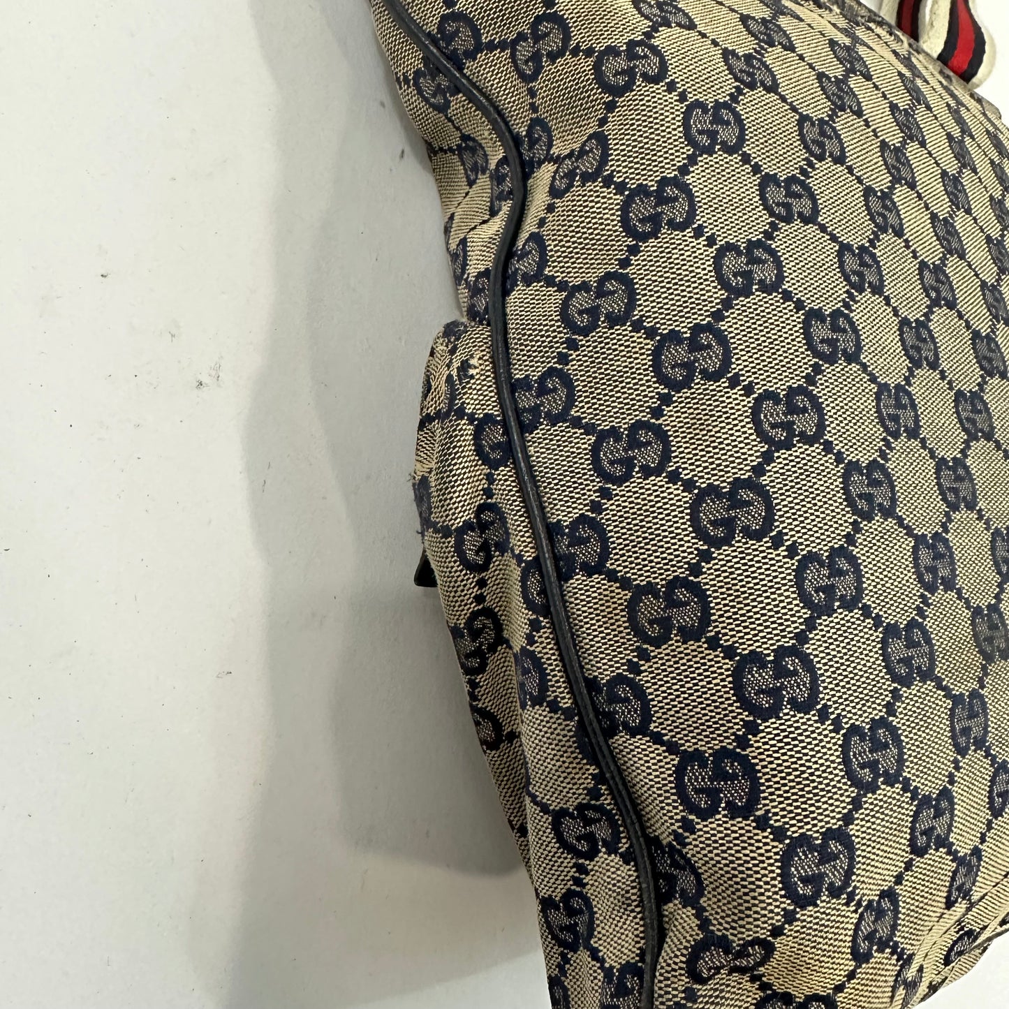 Gucci Navy Blue Canvas Flat Messenger Bag with Outer Pockets