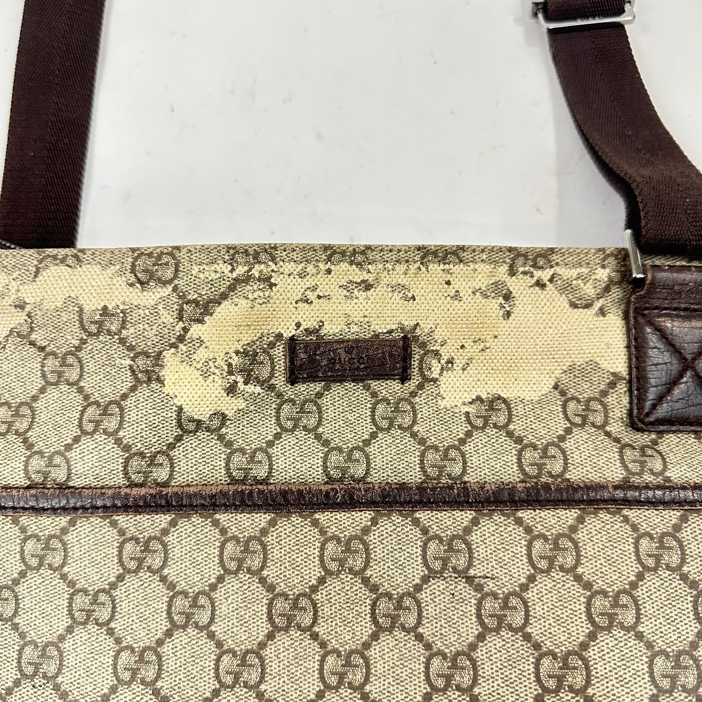 Gucci Monogram Coated Canvas Flat Messenger Bag